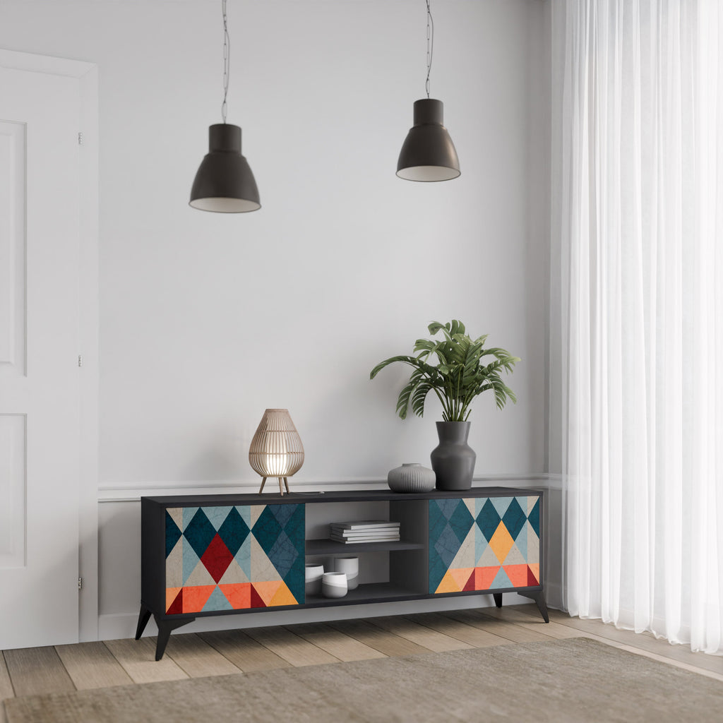 CRACKED ILLUSION 2-Door TV Stand in Black Finish