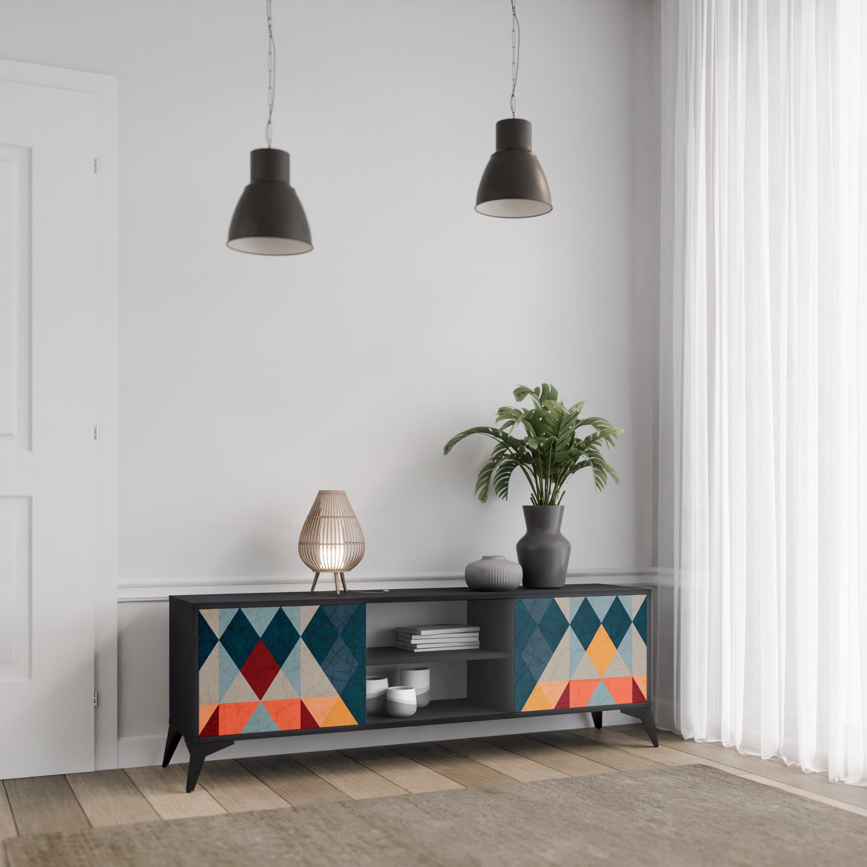 CRACKED ILLUSION 2-Door TV Stand in Black Finish