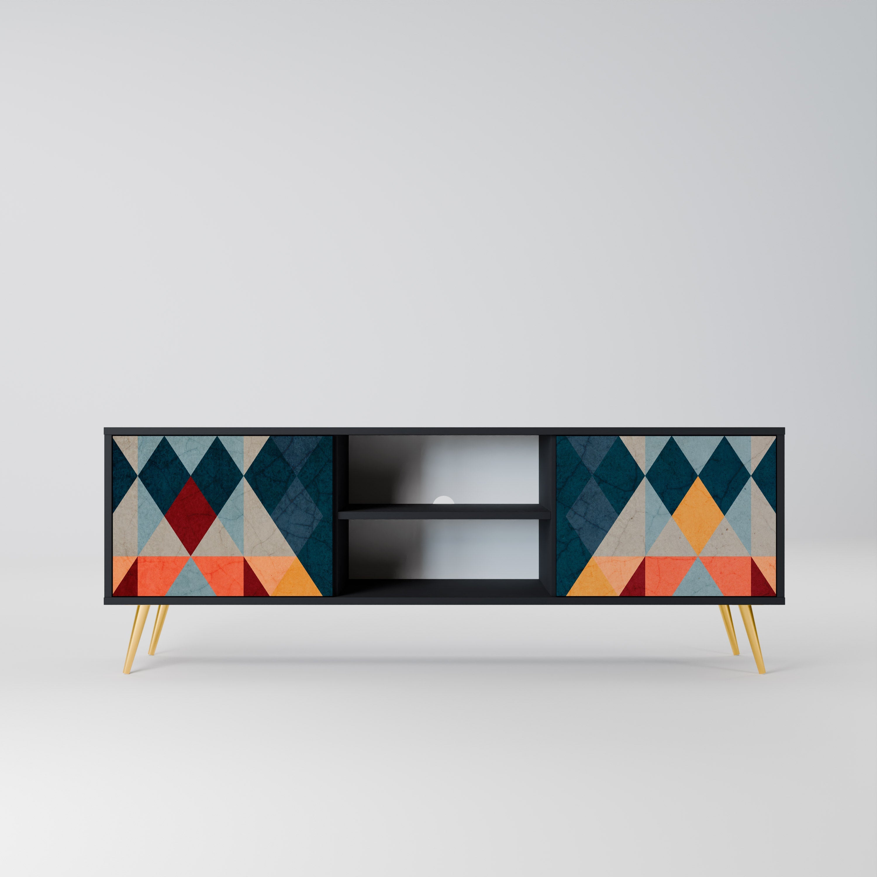 CRACKED ILLUSION 2-Door TV Stand in Black Finish