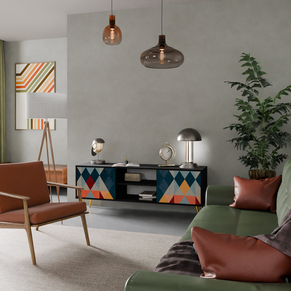 CRACKED ILLUSION 2-Door TV Stand in Black Finish