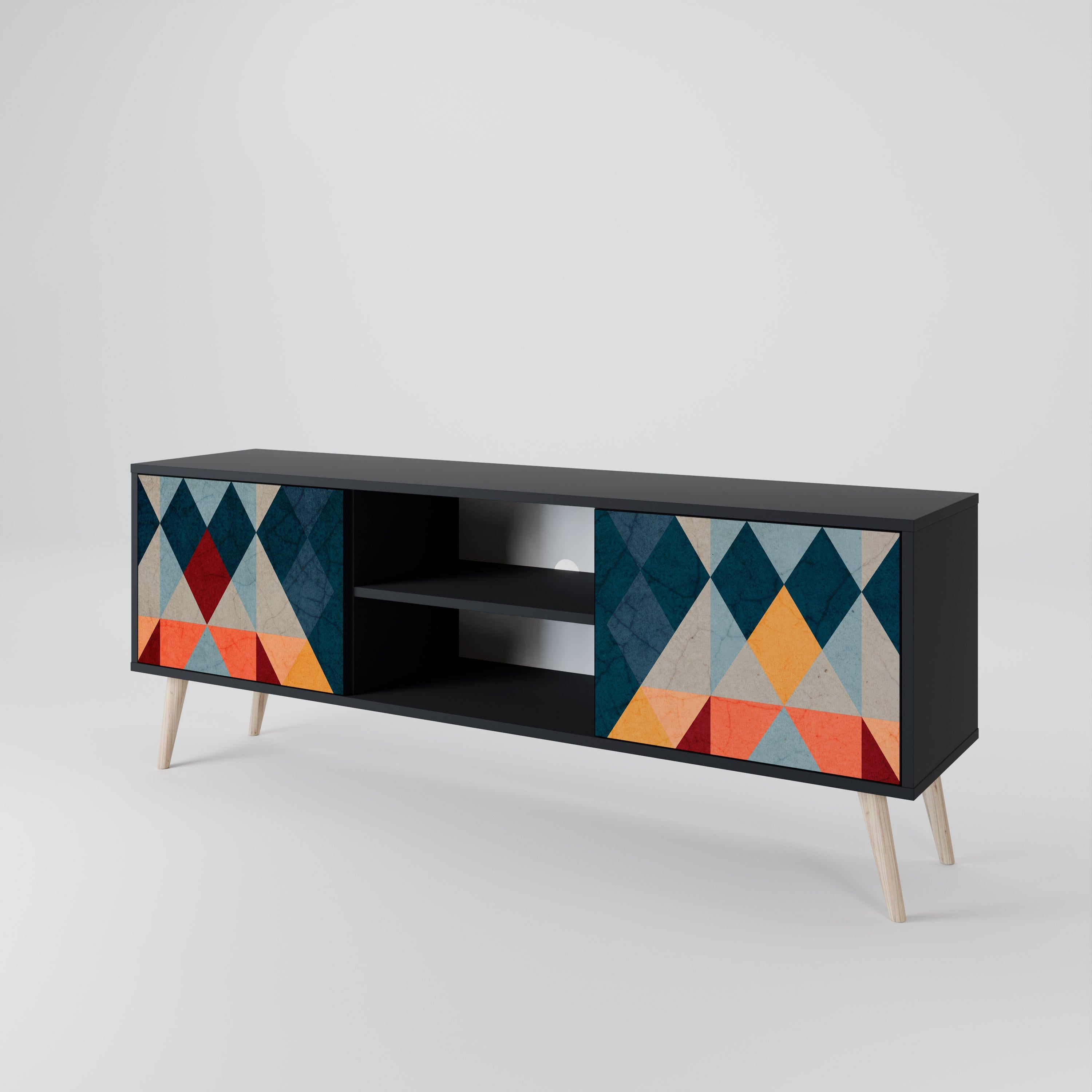 CRACKED ILLUSION 2-Door TV Stand in Black Finish