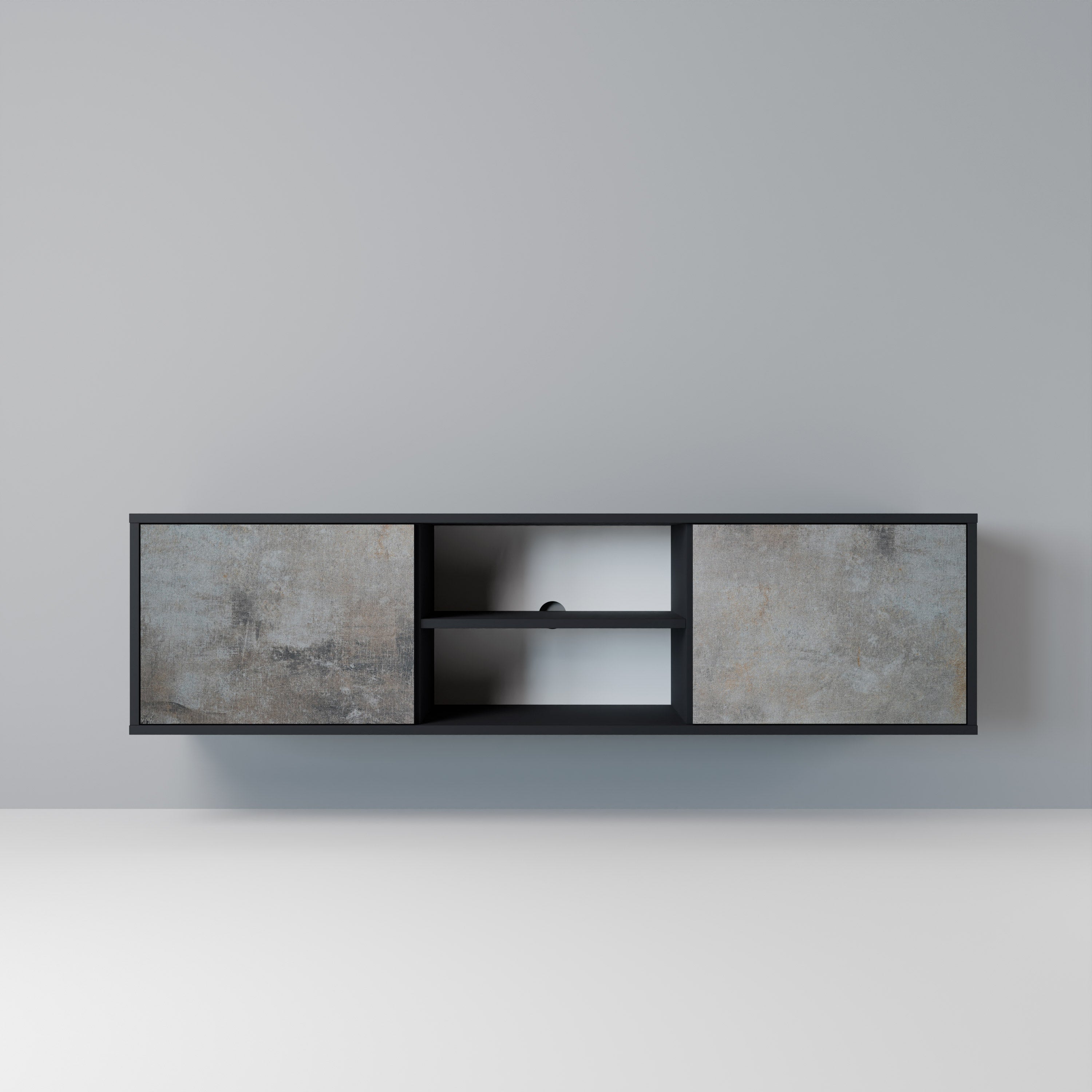 CONCRETE WALL 2-Door TV Stand in Black Finish
