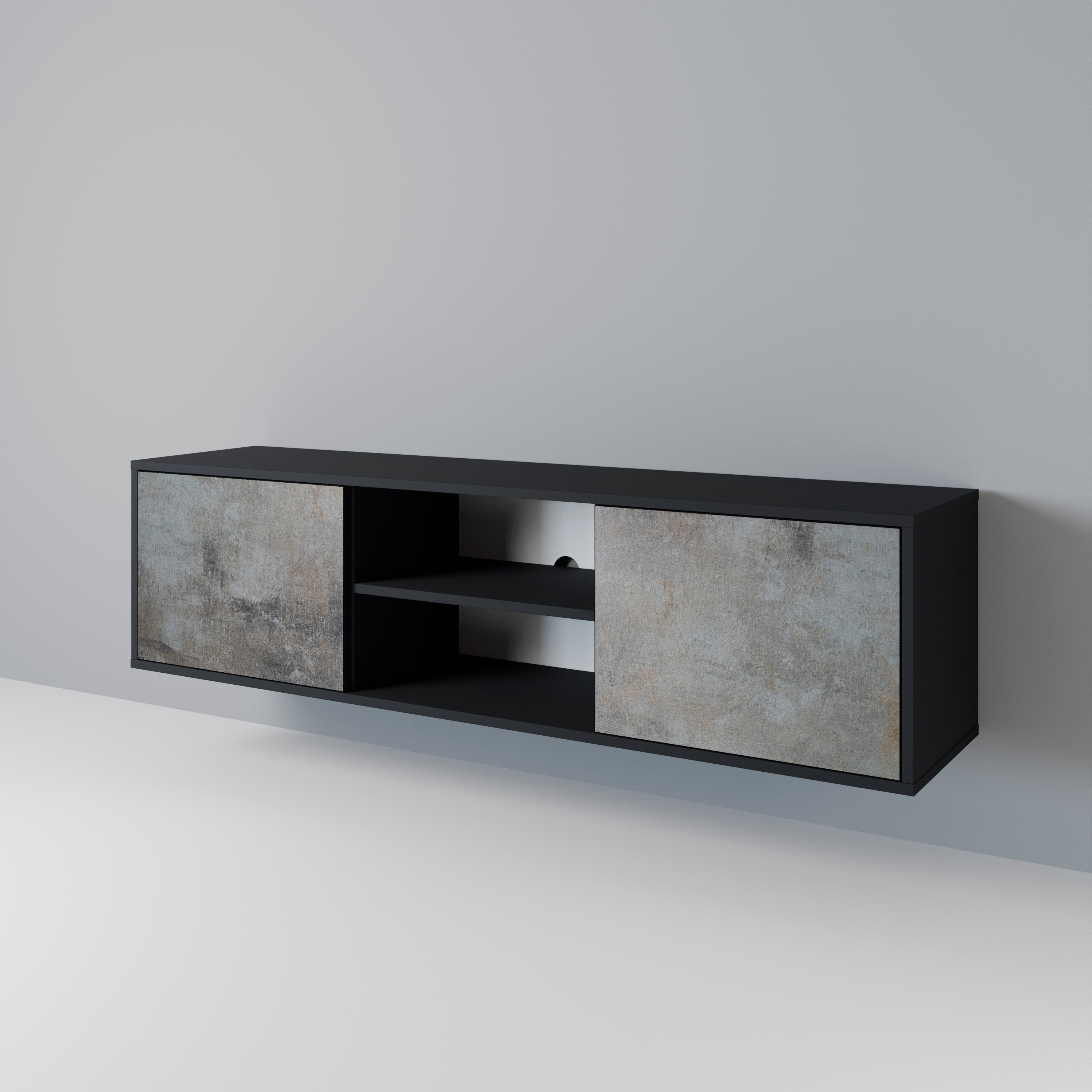 CONCRETE WALL 2-Door TV Stand in Black Finish