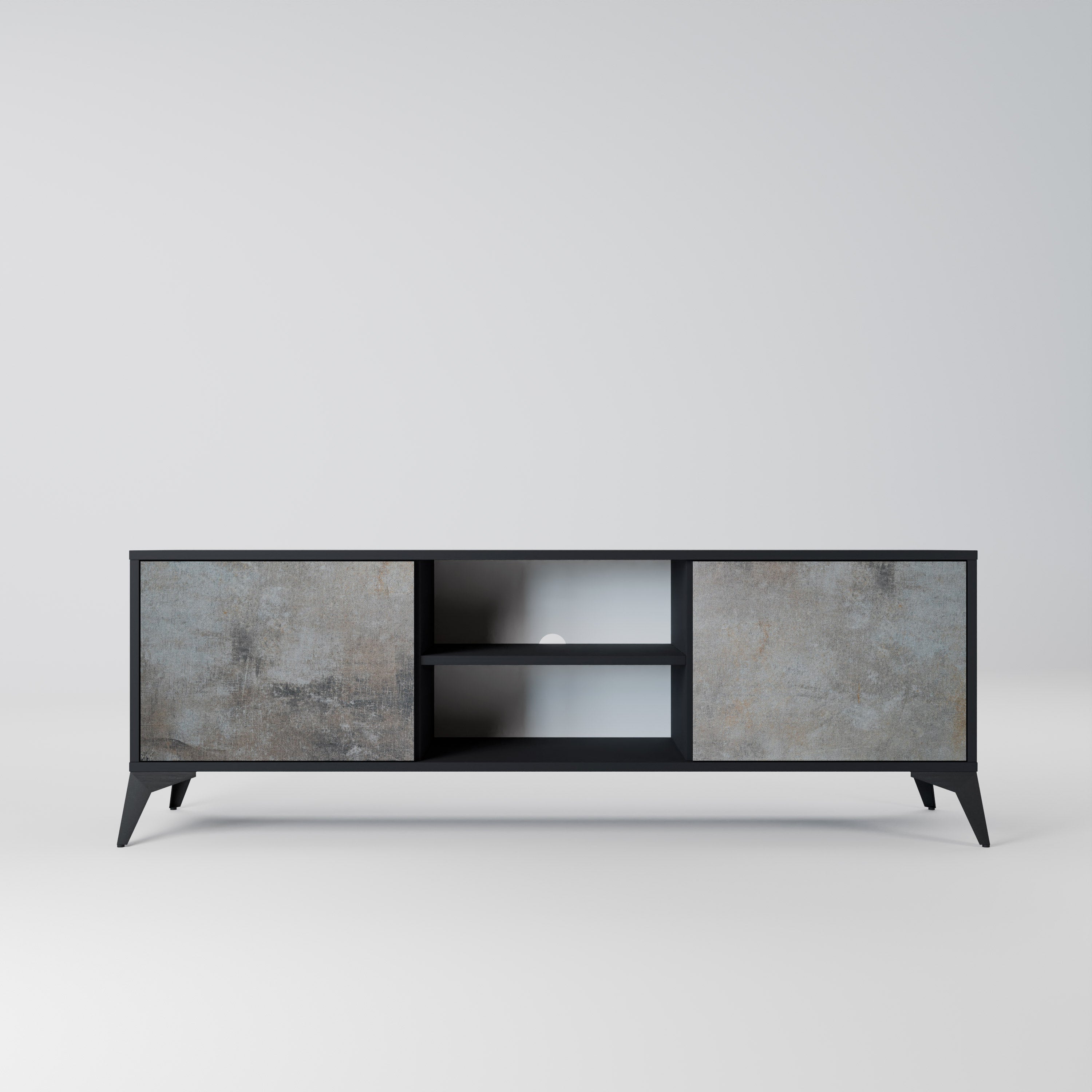 CONCRETE WALL 2-Door TV Stand in Black Finish