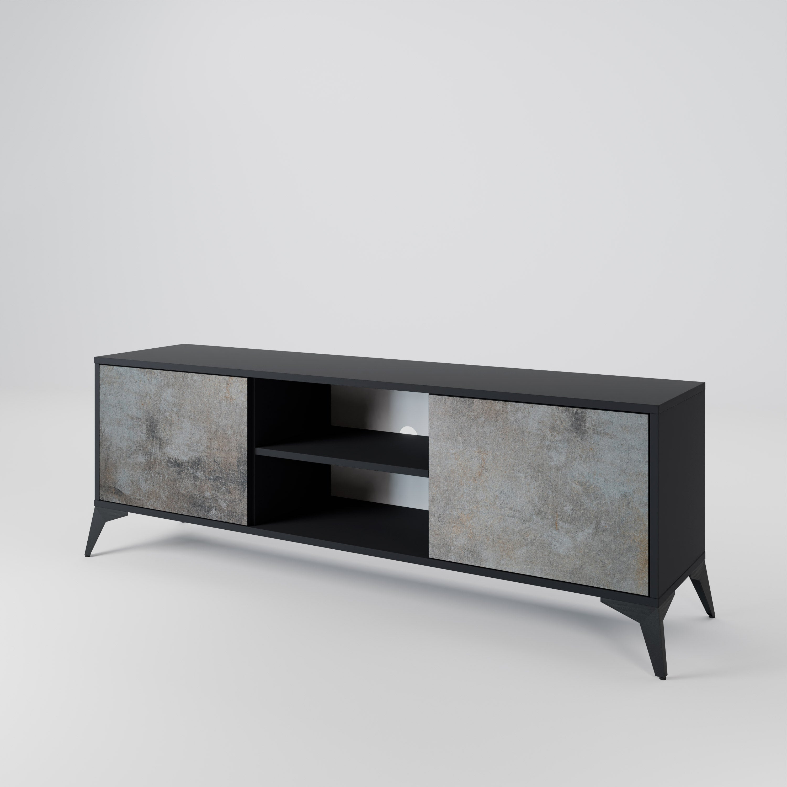 CONCRETE WALL 2-Door TV Stand in Black Finish