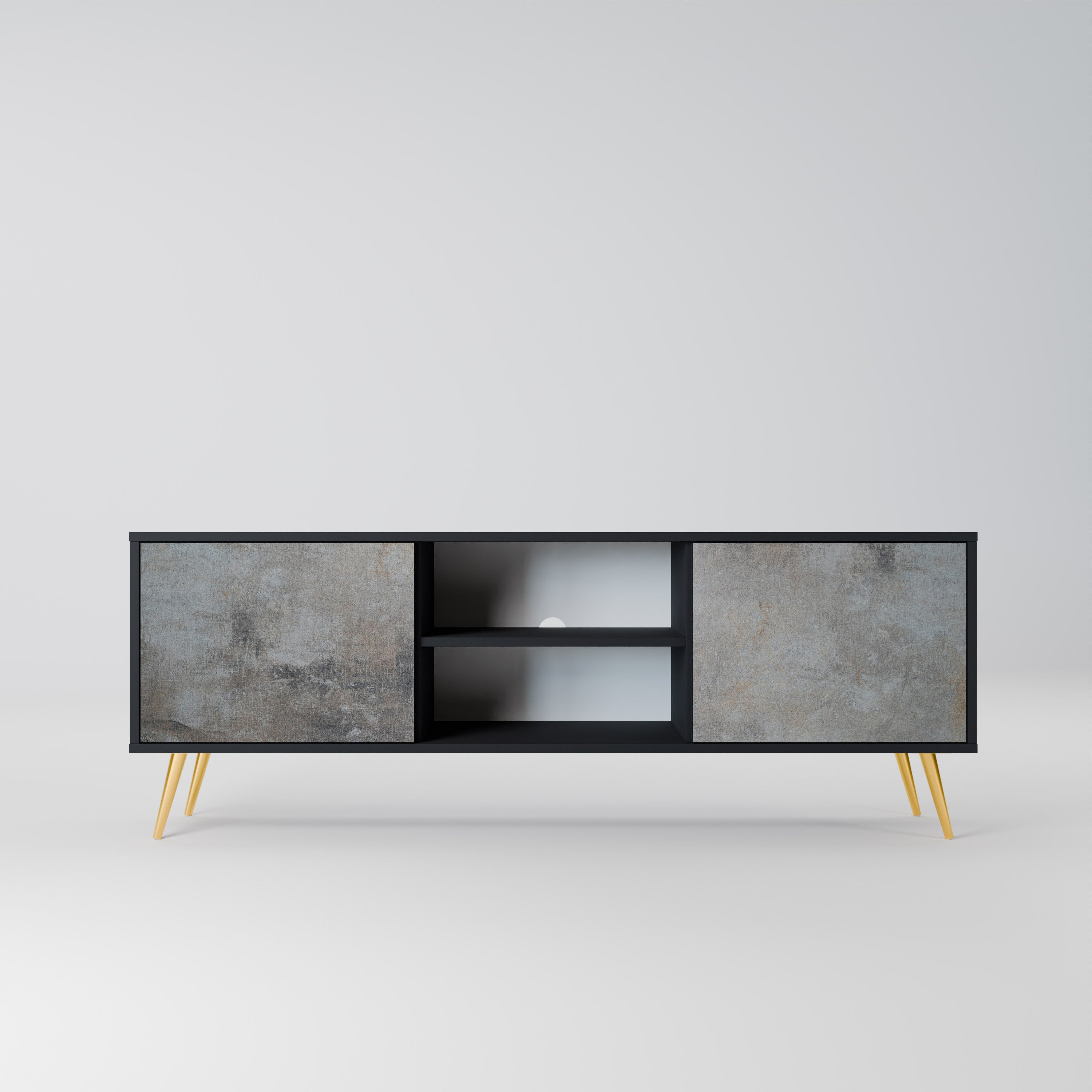 CONCRETE WALL 2-Door TV Stand in Black Finish