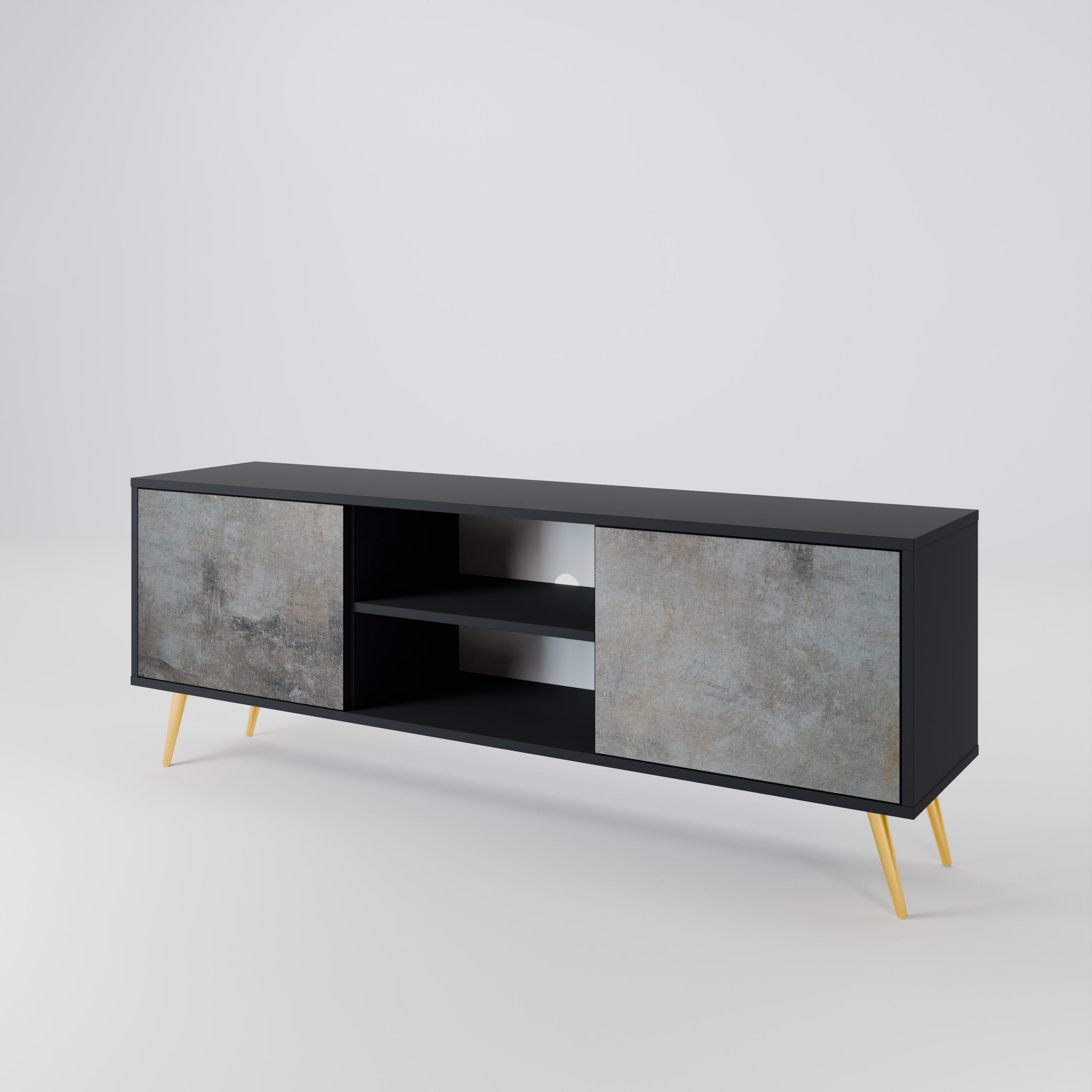 CONCRETE WALL 2-Door TV Stand in Black Finish
