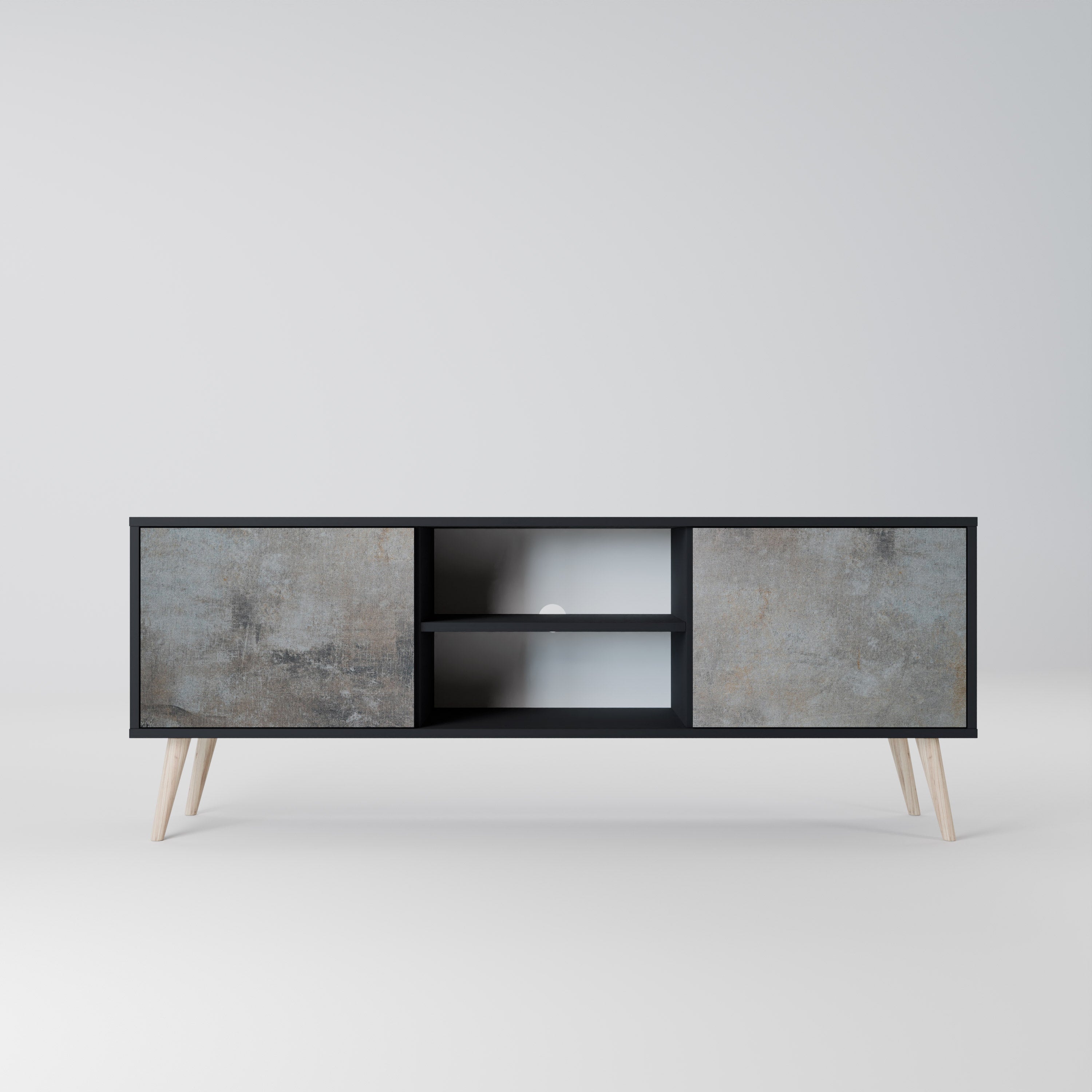 CONCRETE WALL 2-Door TV Stand in Black Finish
