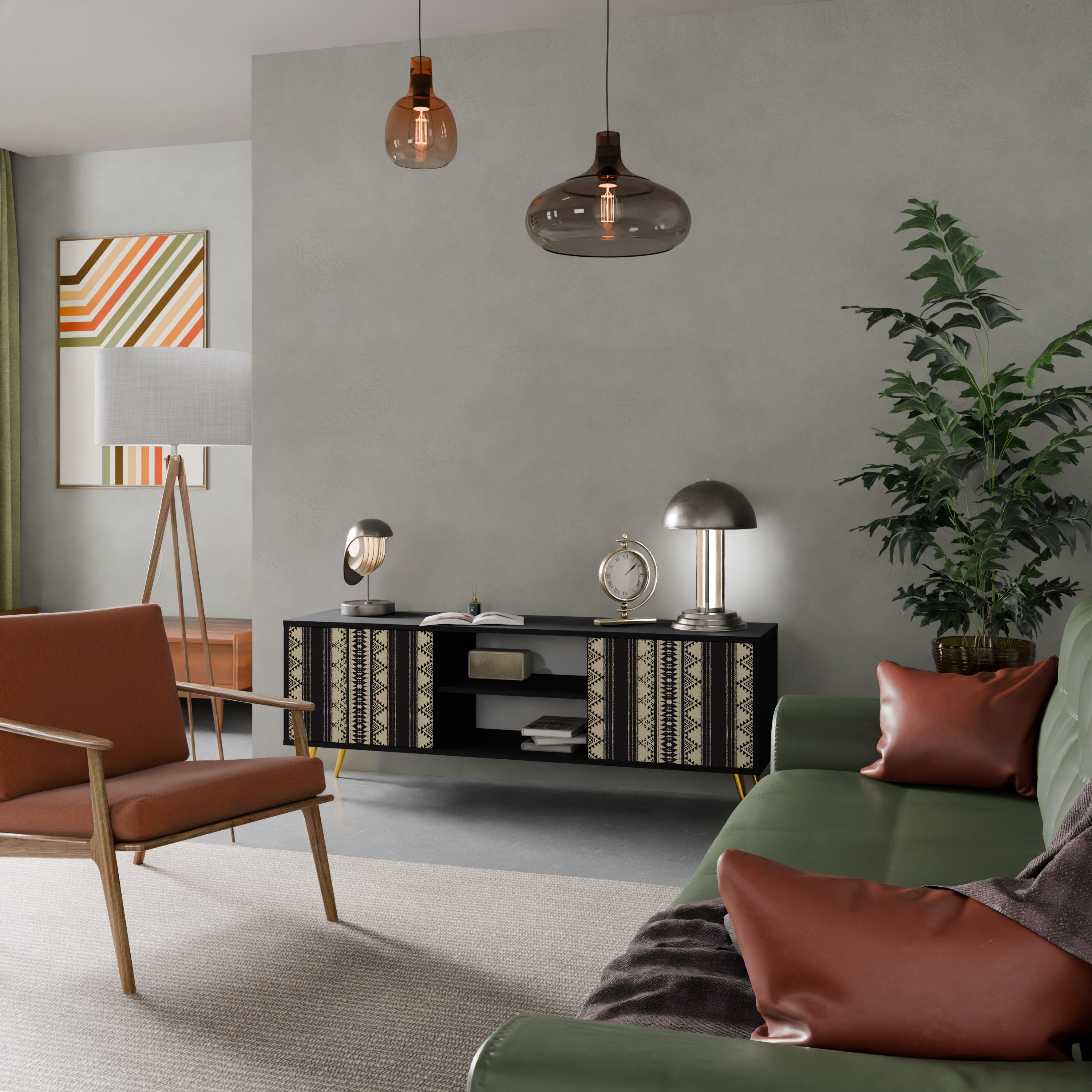 Meuble TV 2 portes AZTEC finition noire