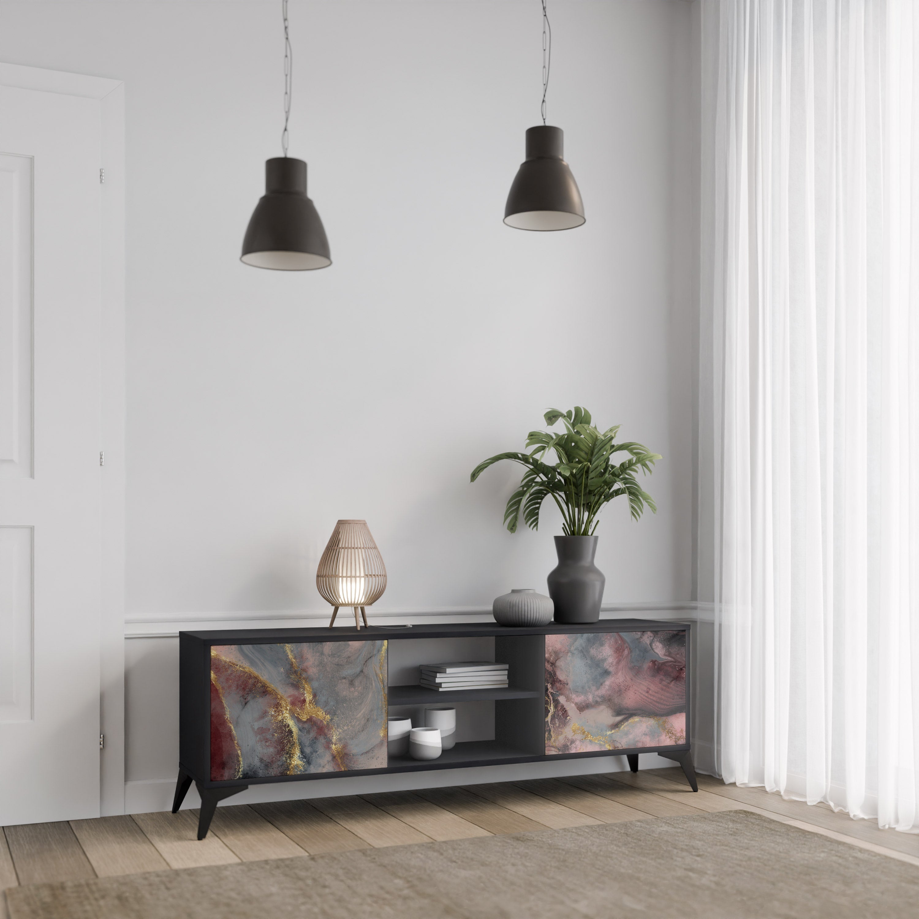 GOLDEN TIDES 2-Door TV Stand in Black Finish