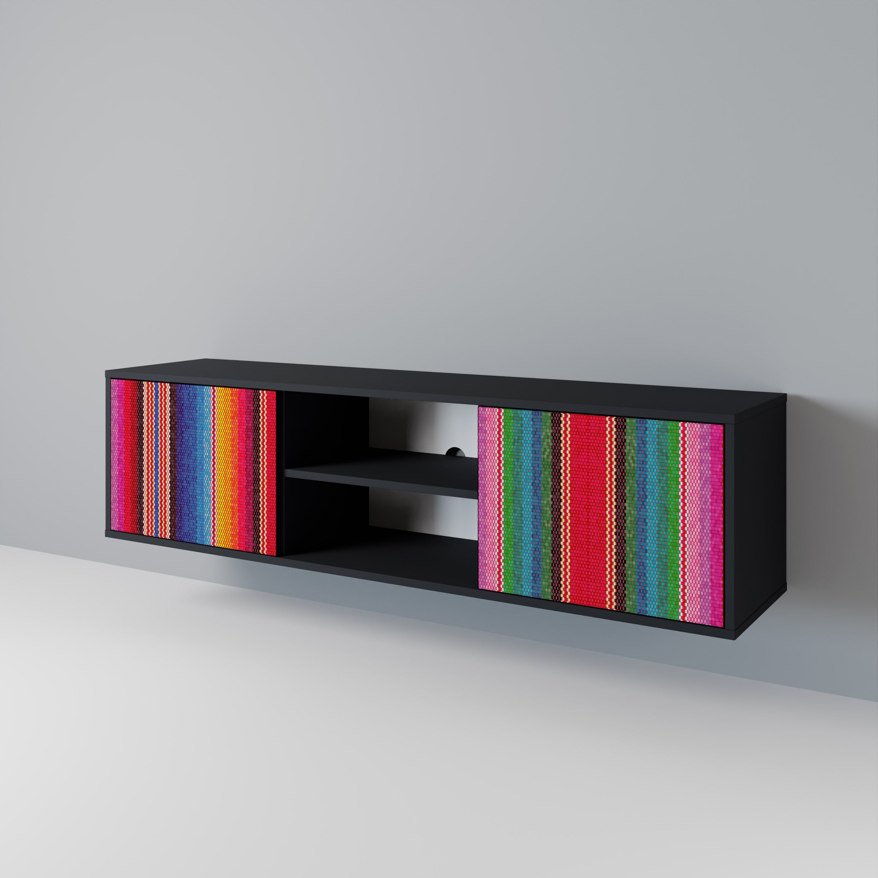 ETHNIC MEXICAN 2-Door TV Stand in Black Finish