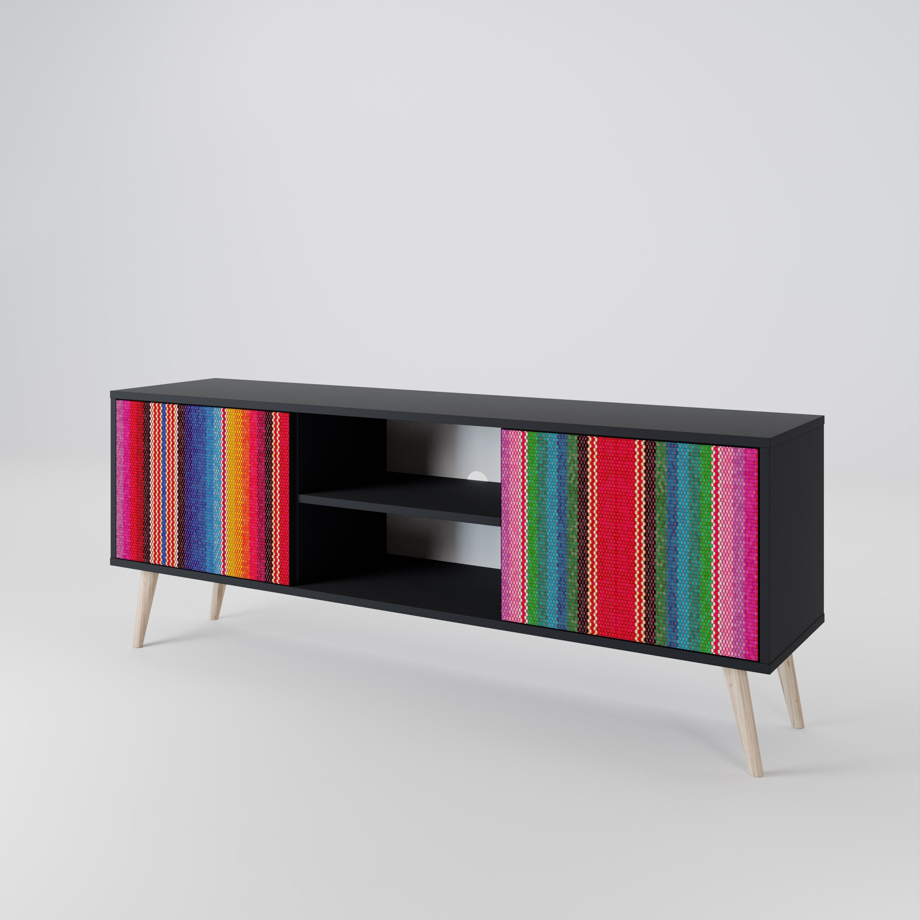 ETHNIC MEXICAN 2-Door TV Stand in Black Finish