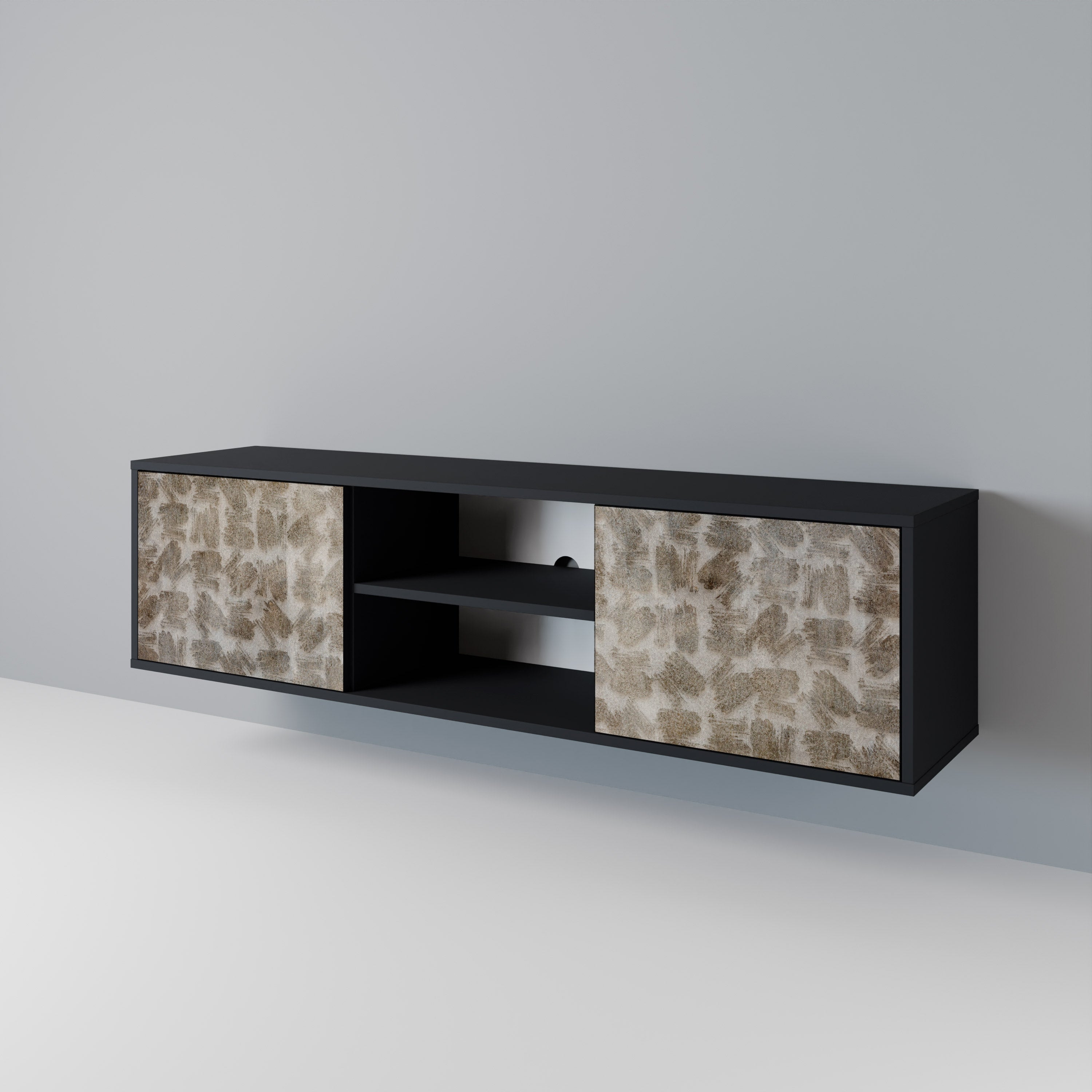 SLIGHTLY BLURRED 2-Door TV Stand in Black Finish