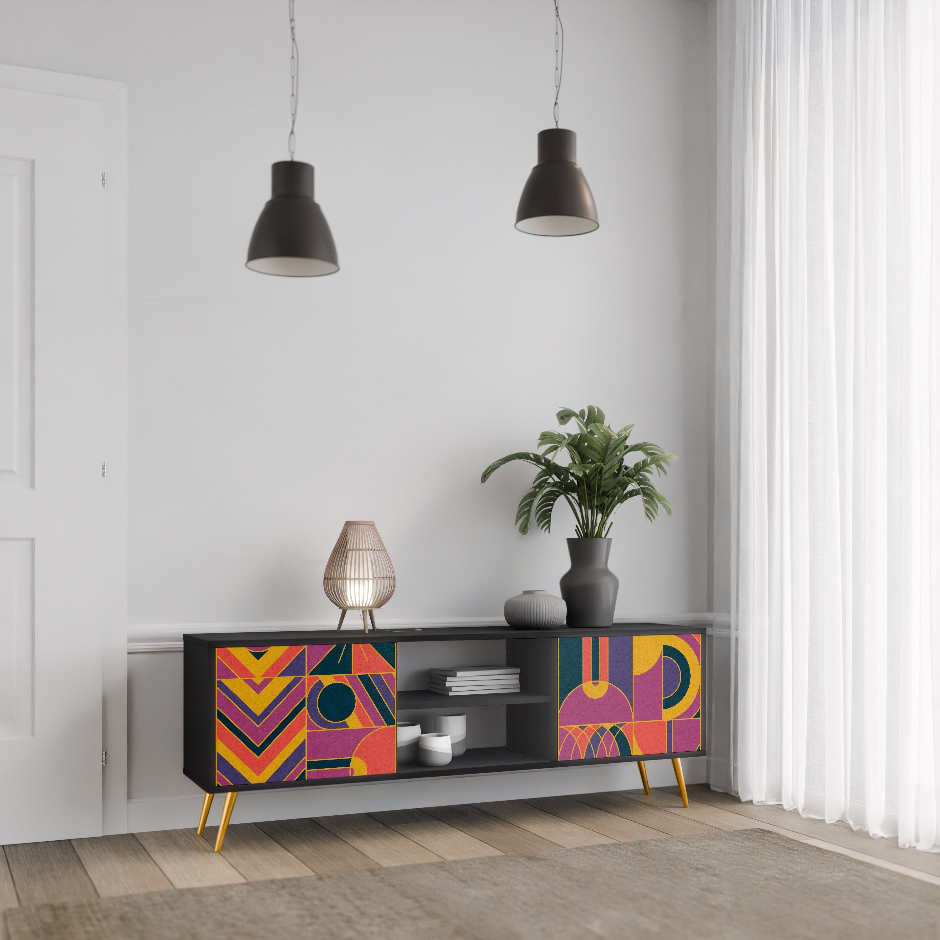 ELECTRIC PATTERNS 2-Door TV Stand in Black Finish