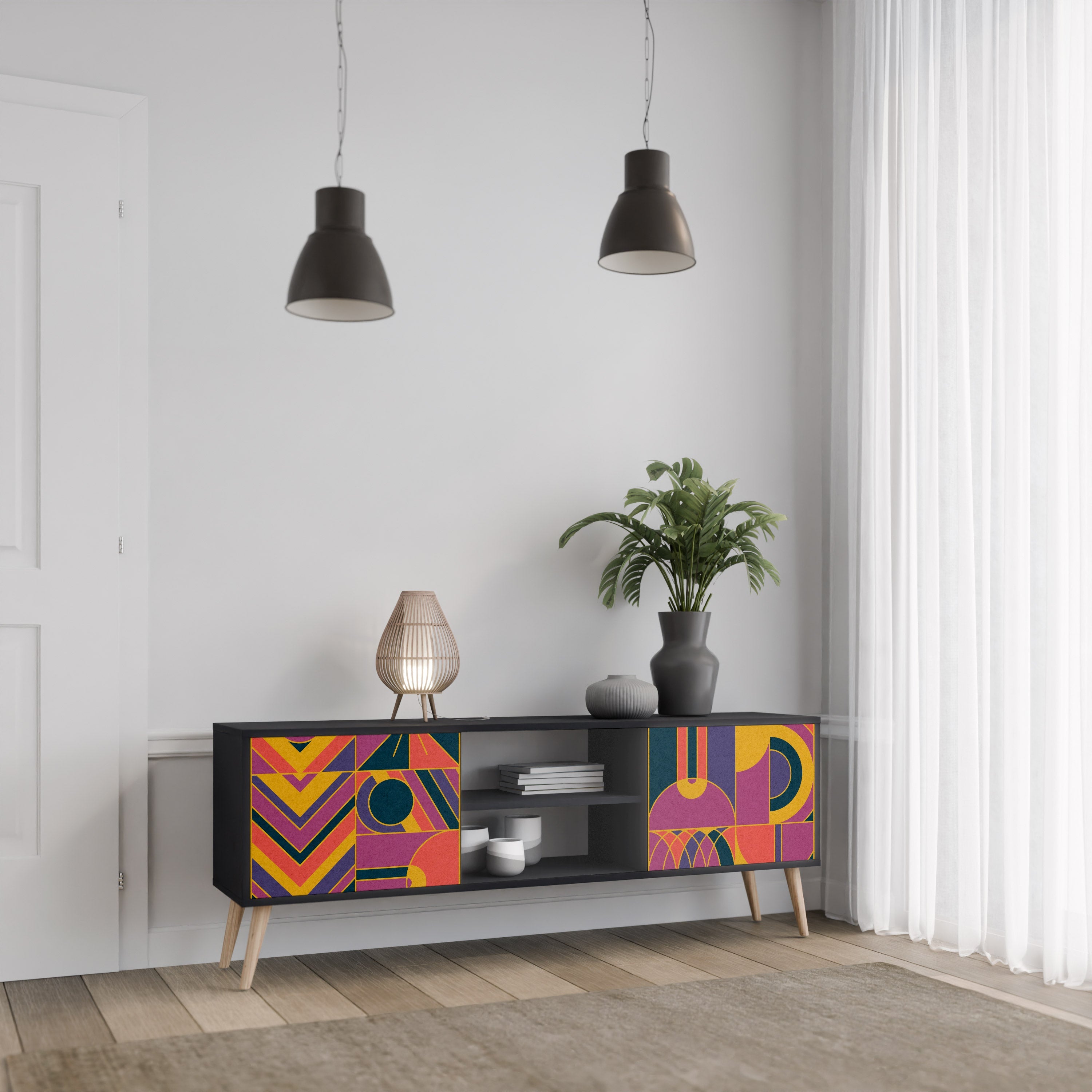 ELECTRIC PATTERNS 2-Door TV Stand in Black Finish