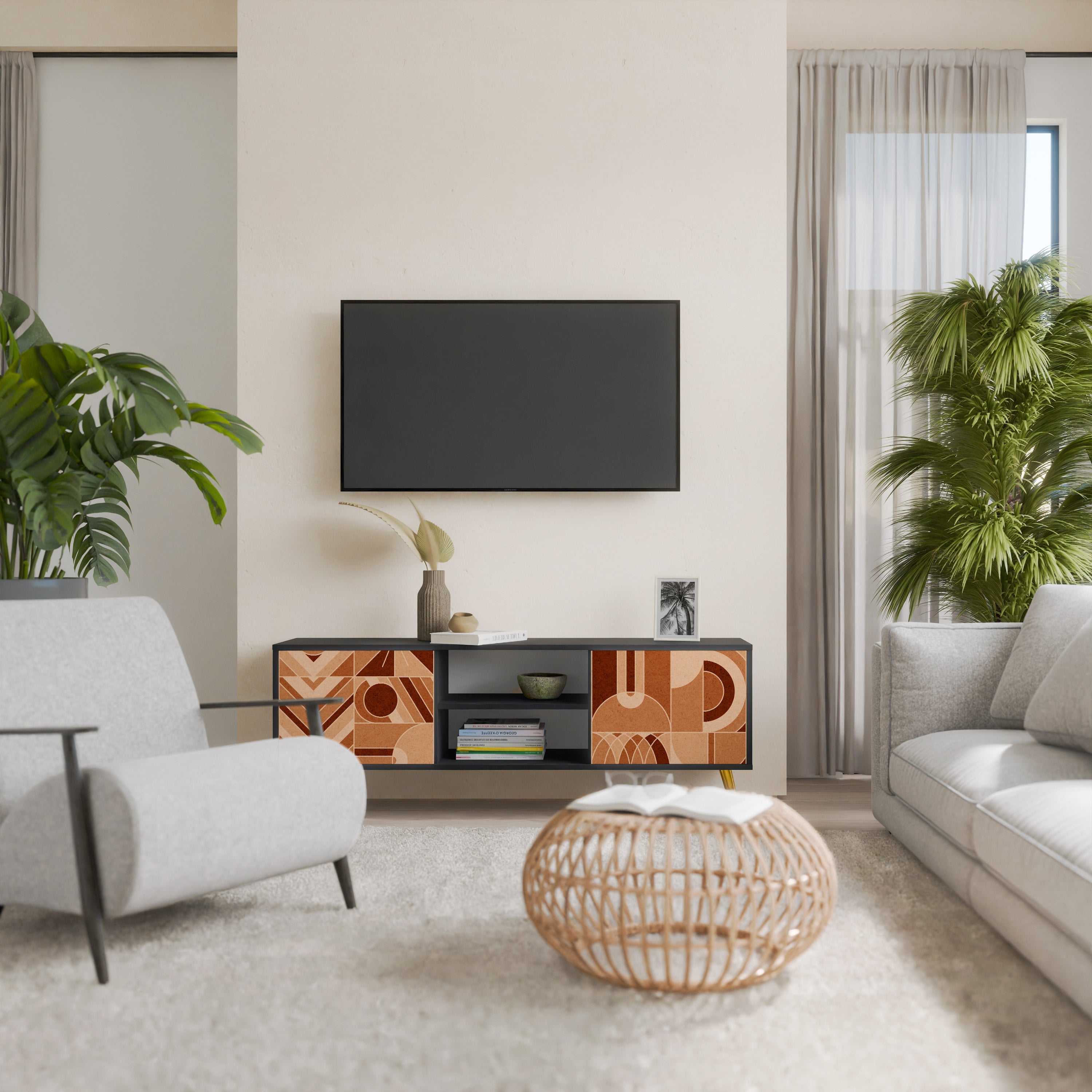 PRISM MOSAIC 2-Door TV Stand in Black Finish