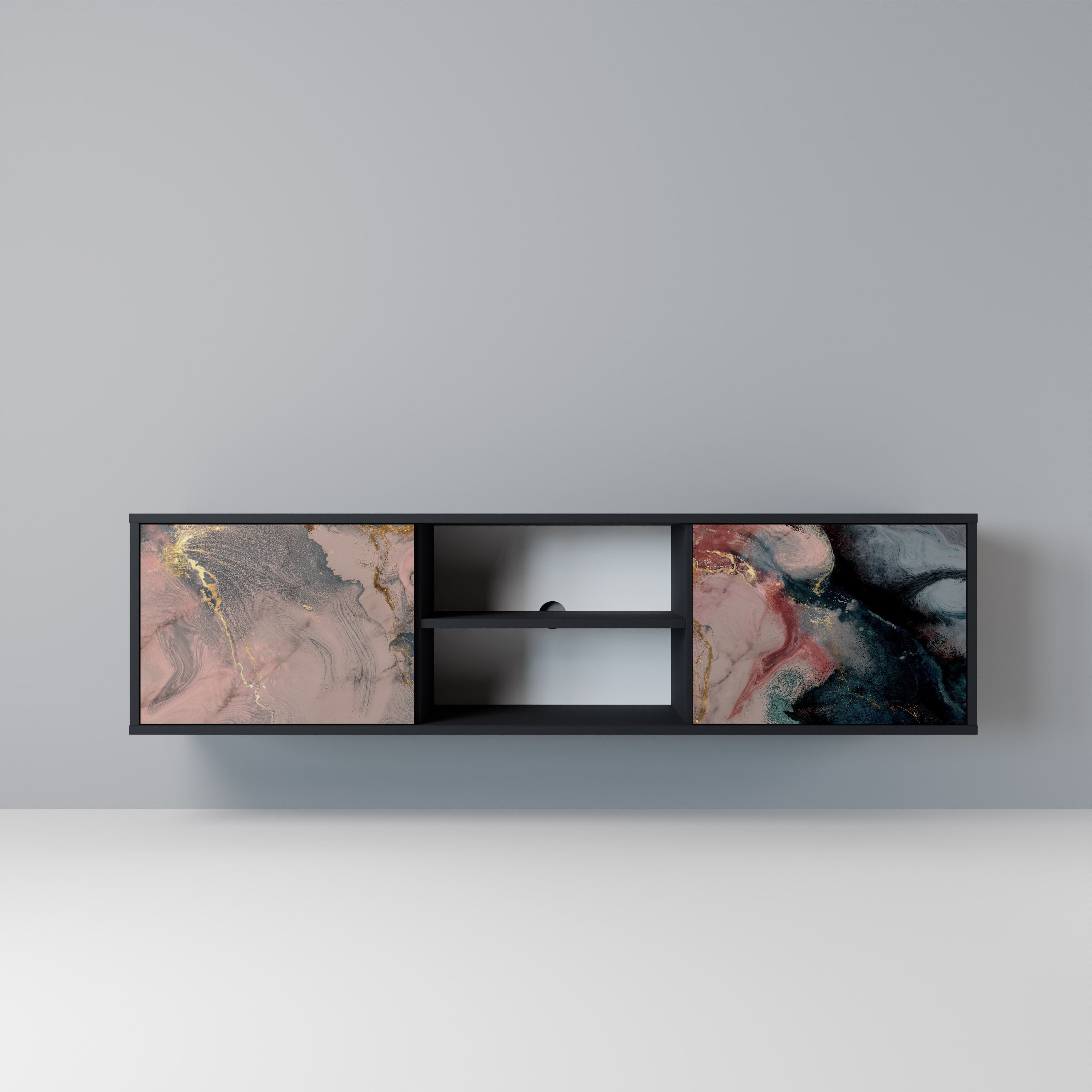 GILDED SWIRLS 2-Door TV Stand in Black Finish