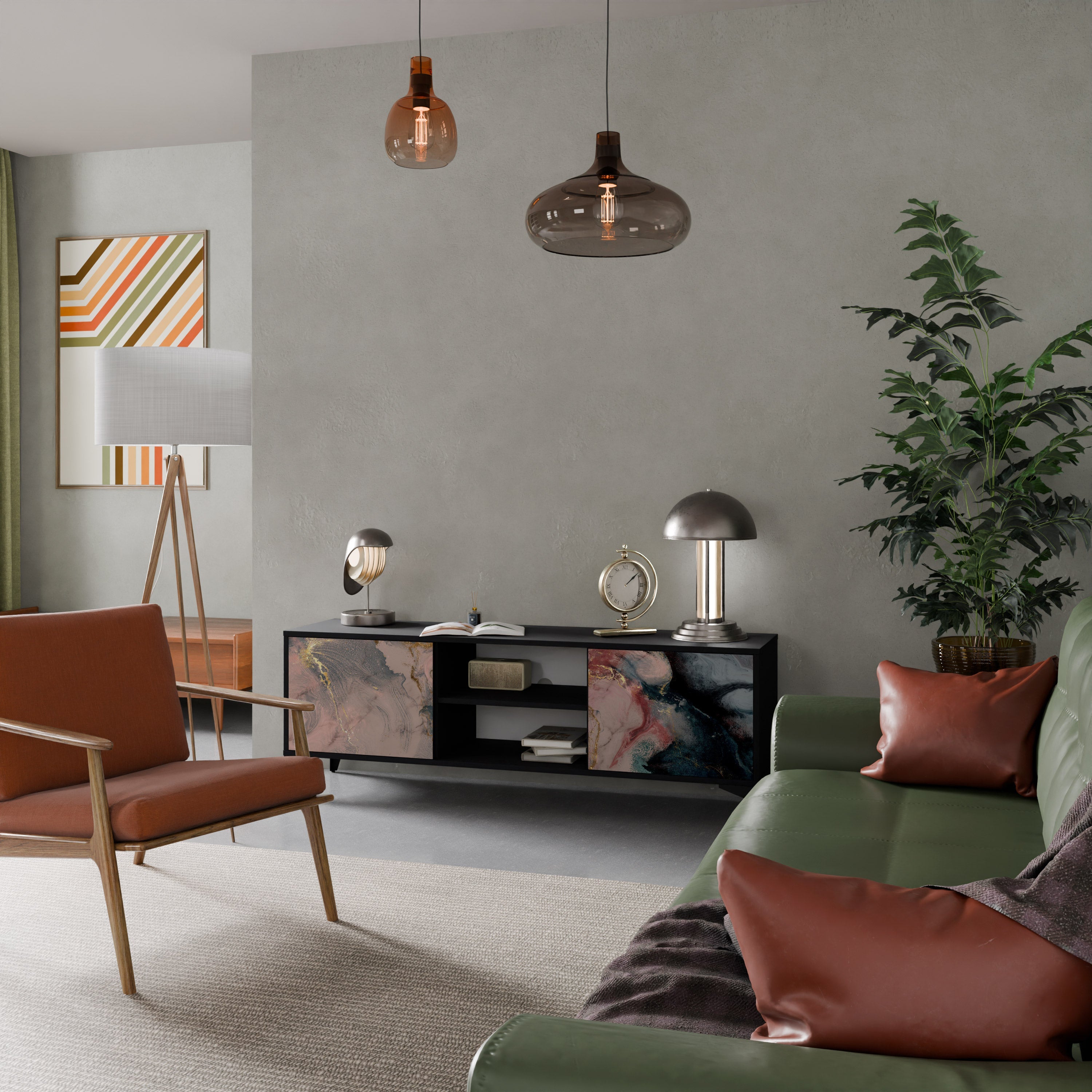 GILDED SWIRLS 2-Door TV Stand in Black Finish