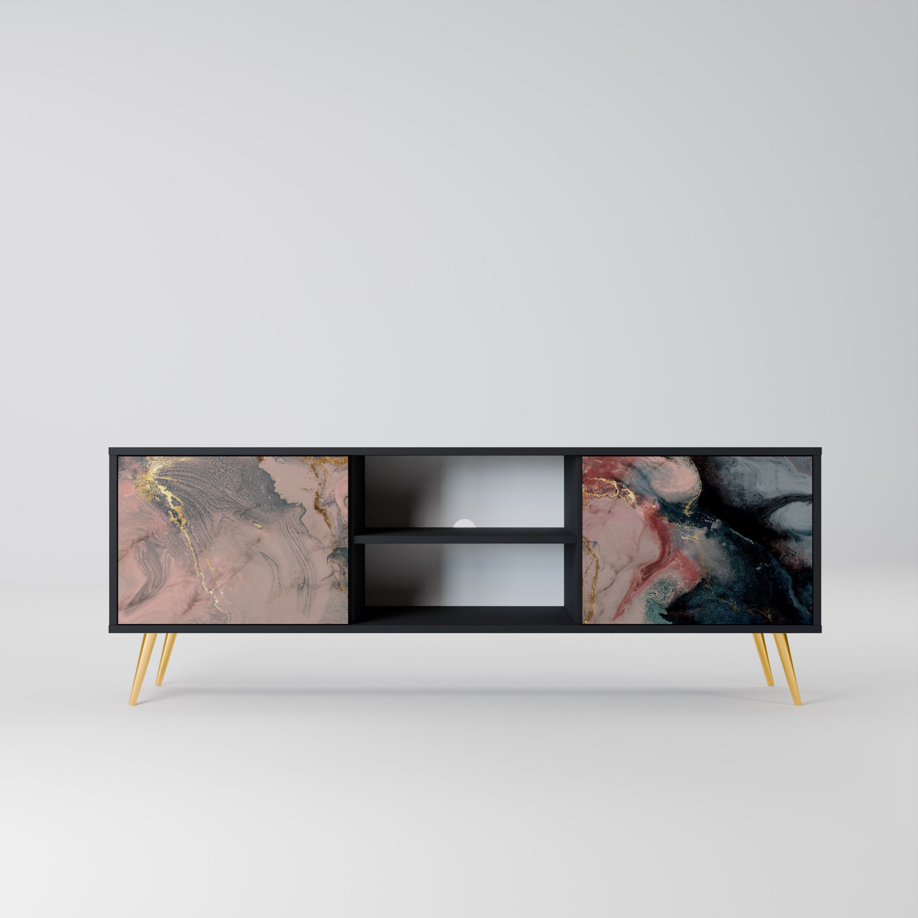 GILDED SWIRLS 2-Door TV Stand in Black Finish