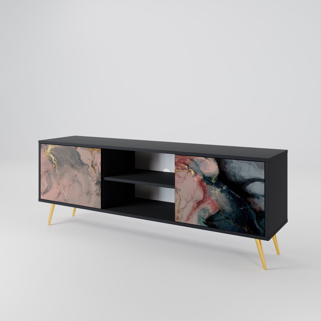 GILDED SWIRLS 2-Door TV Stand in Black Finish