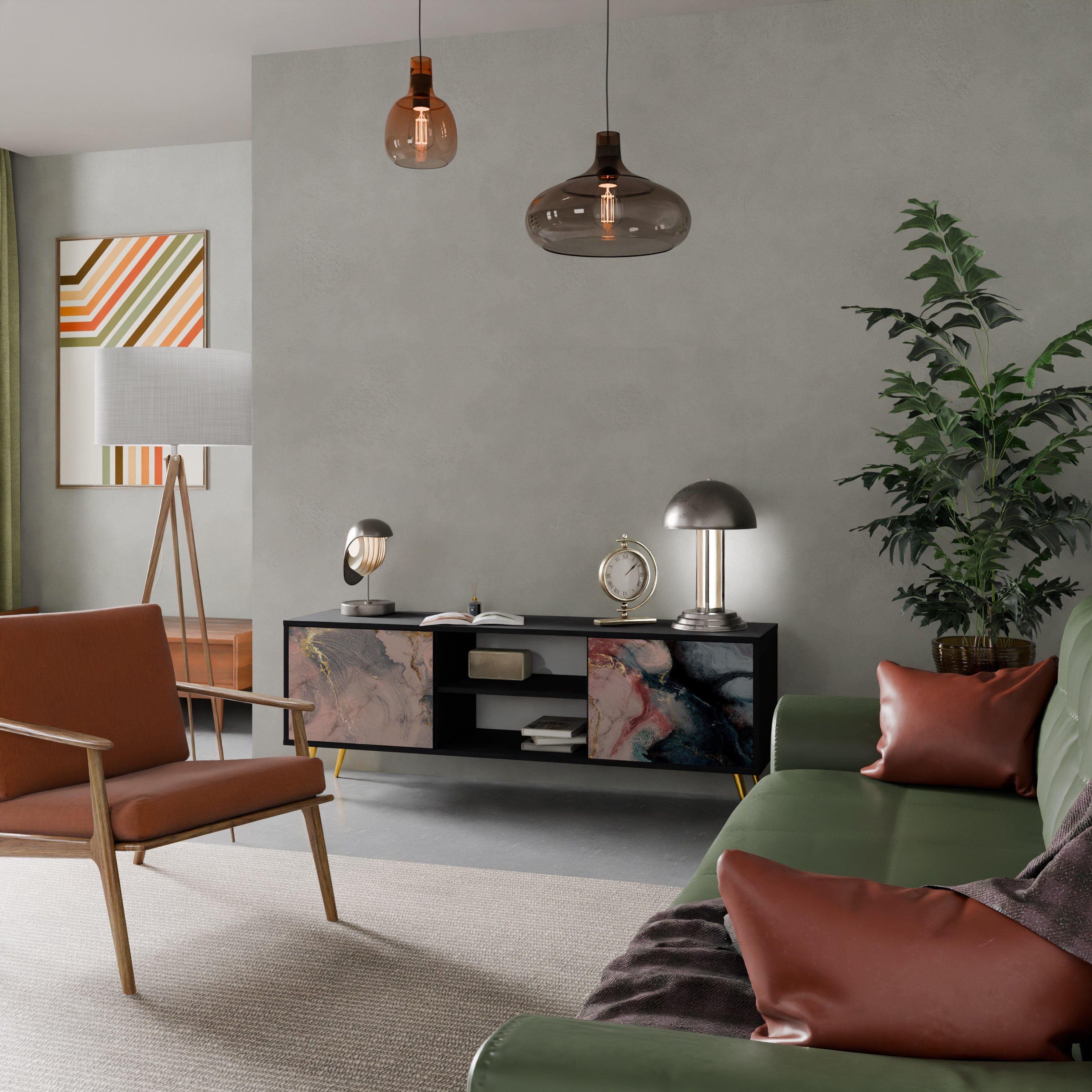 GILDED SWIRLS 2-Door TV Stand in Black Finish