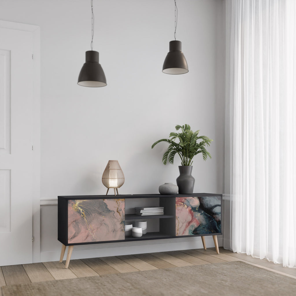 GILDED SWIRLS 2-Door TV Stand in Black Finish