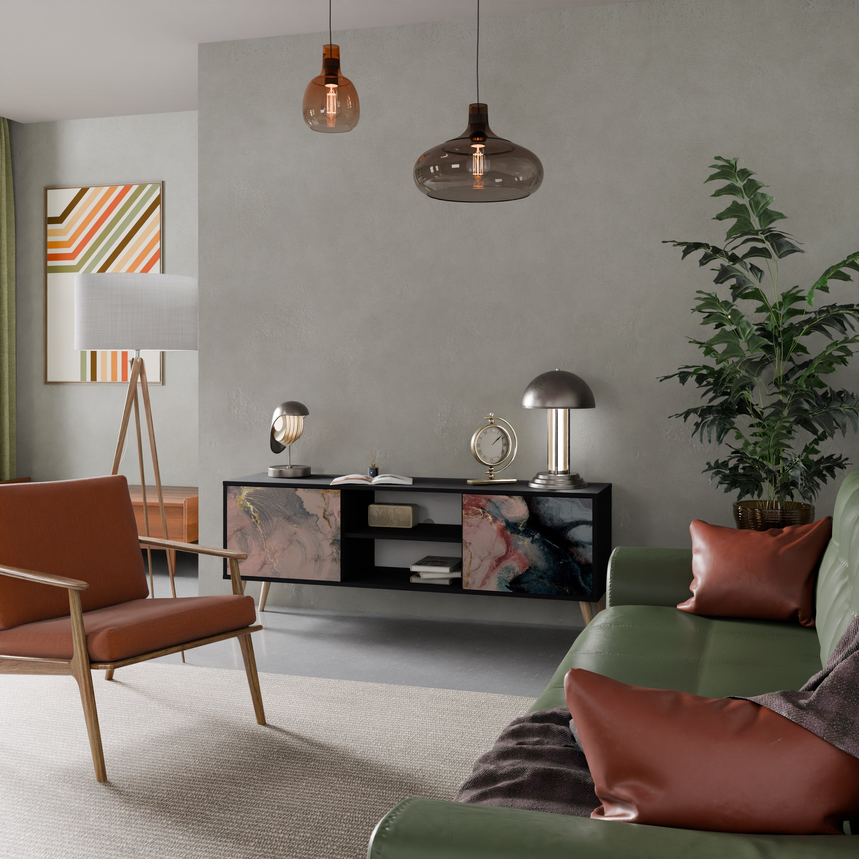 GILDED SWIRLS 2-Door TV Stand in Black Finish