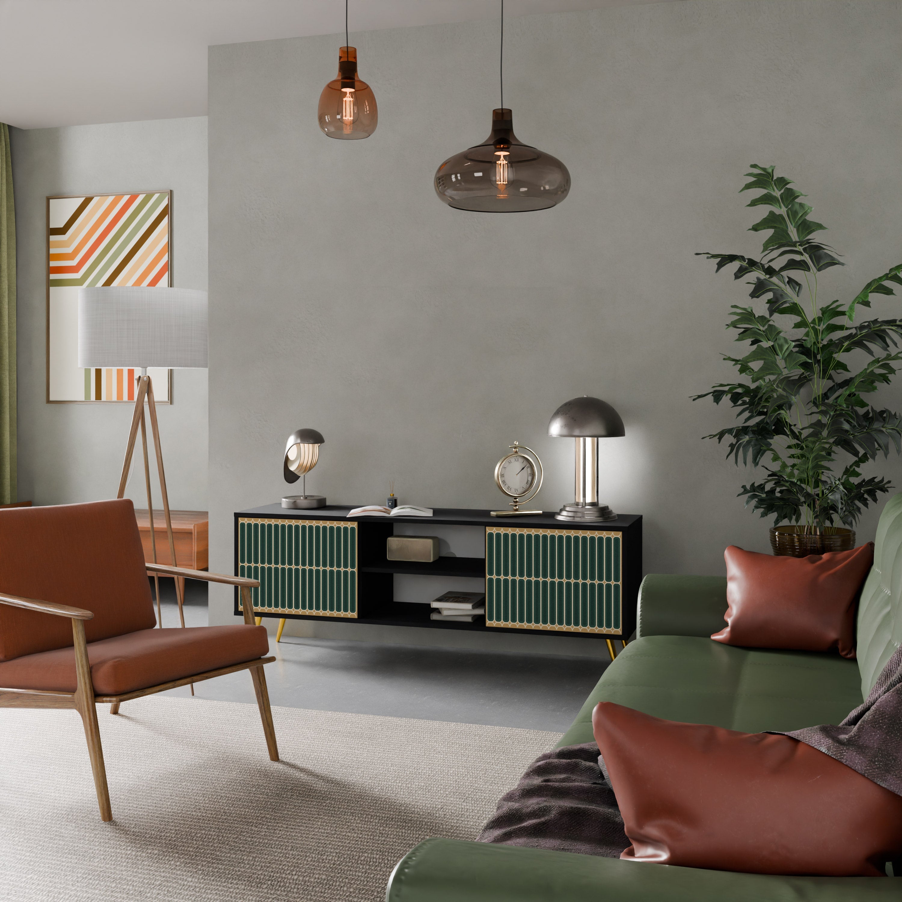 ILUSION GATE 2-Door TV Stand in Black Finish