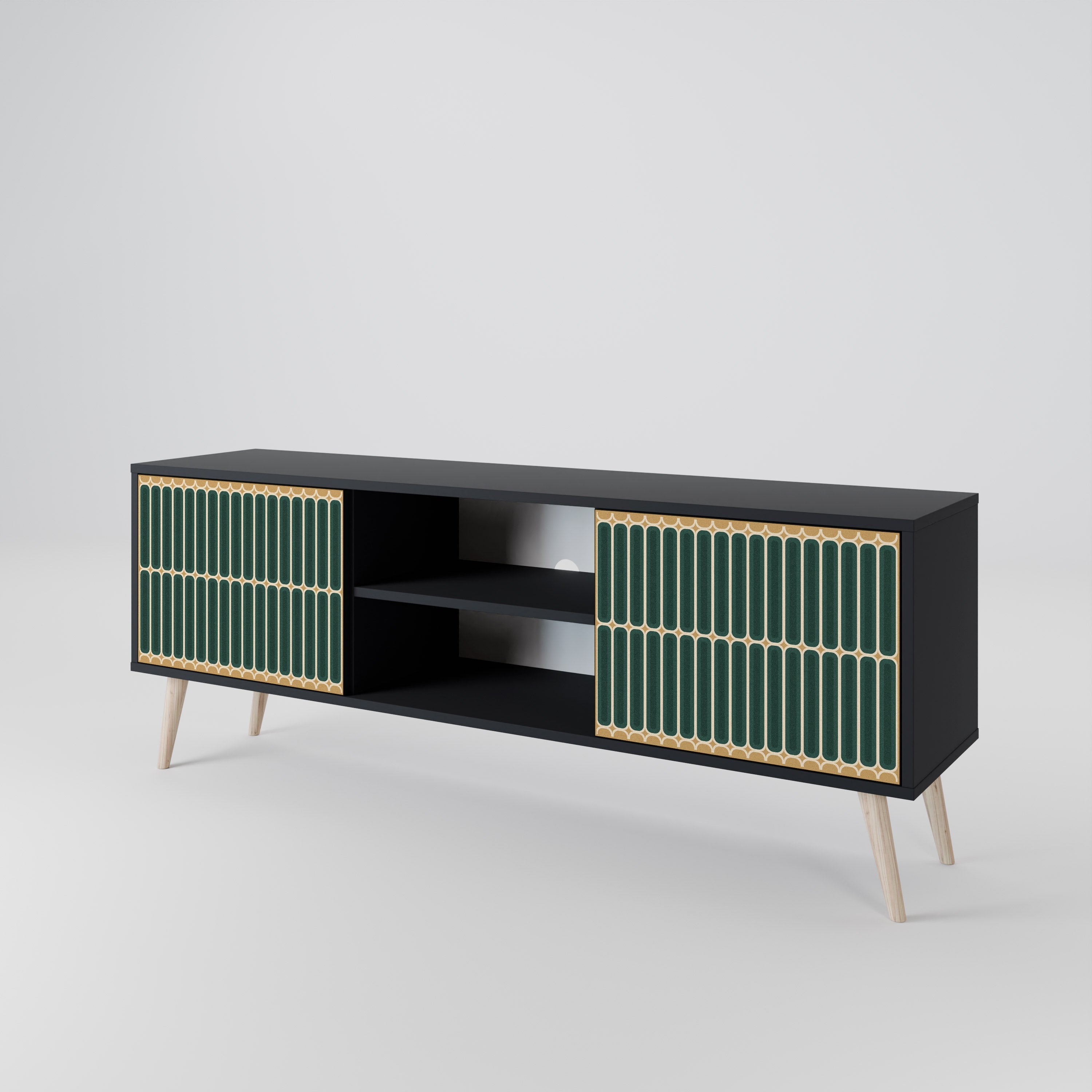 ILUSION GATE 2-Door TV Stand in Black Finish