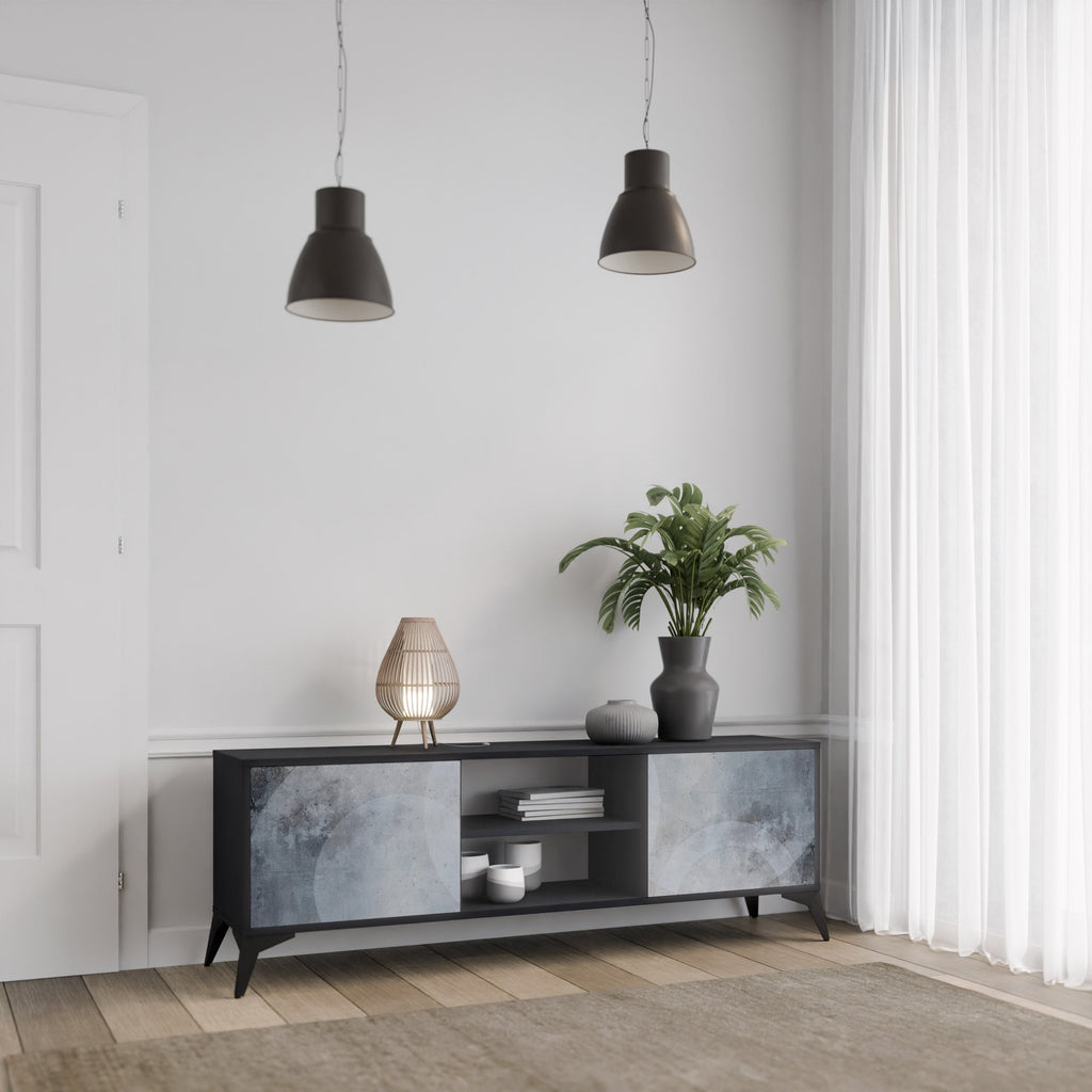 MUTED ARC 2-Door TV Stand in Black Finish