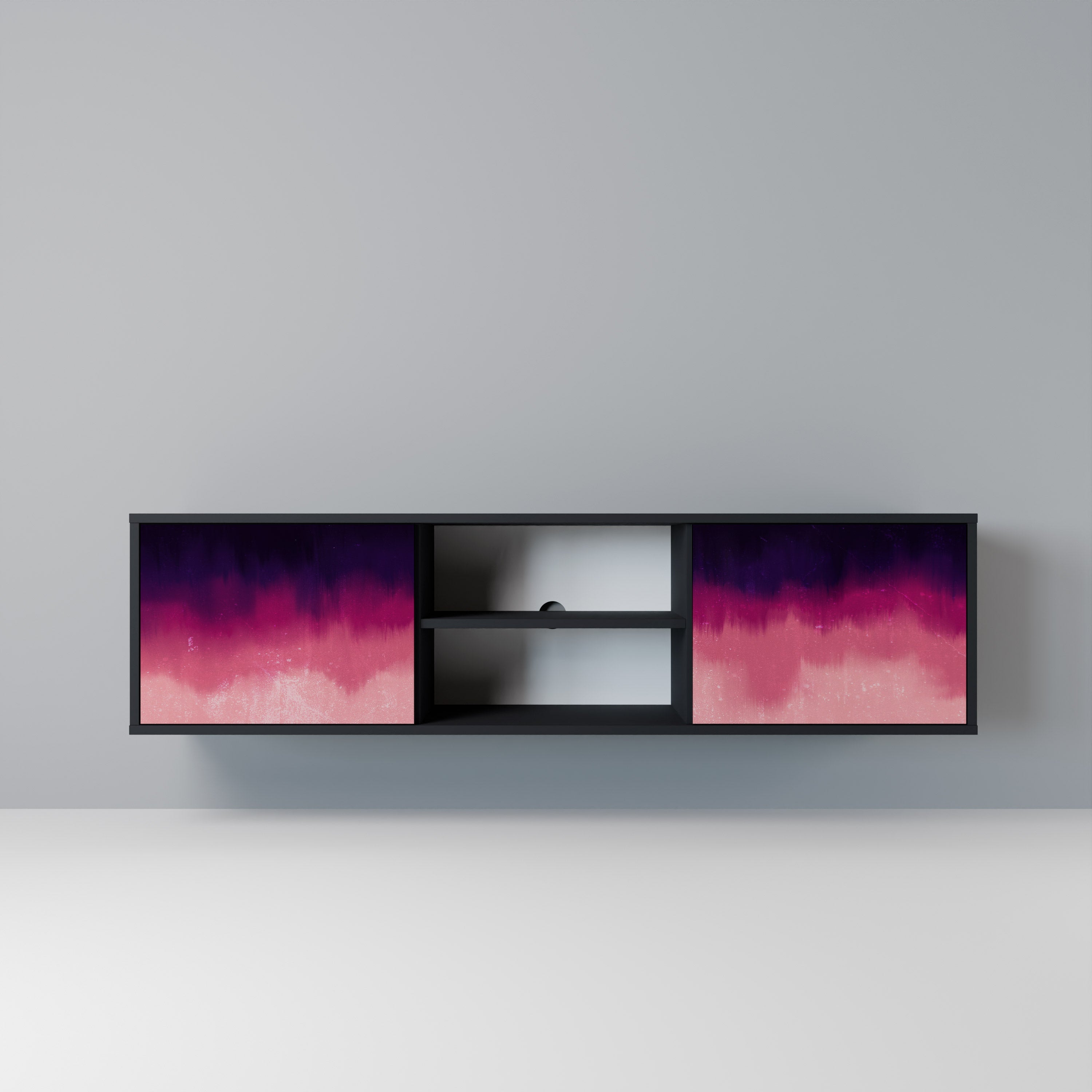 Meuble TV 2 portes AURORA BOREALIS finition noire