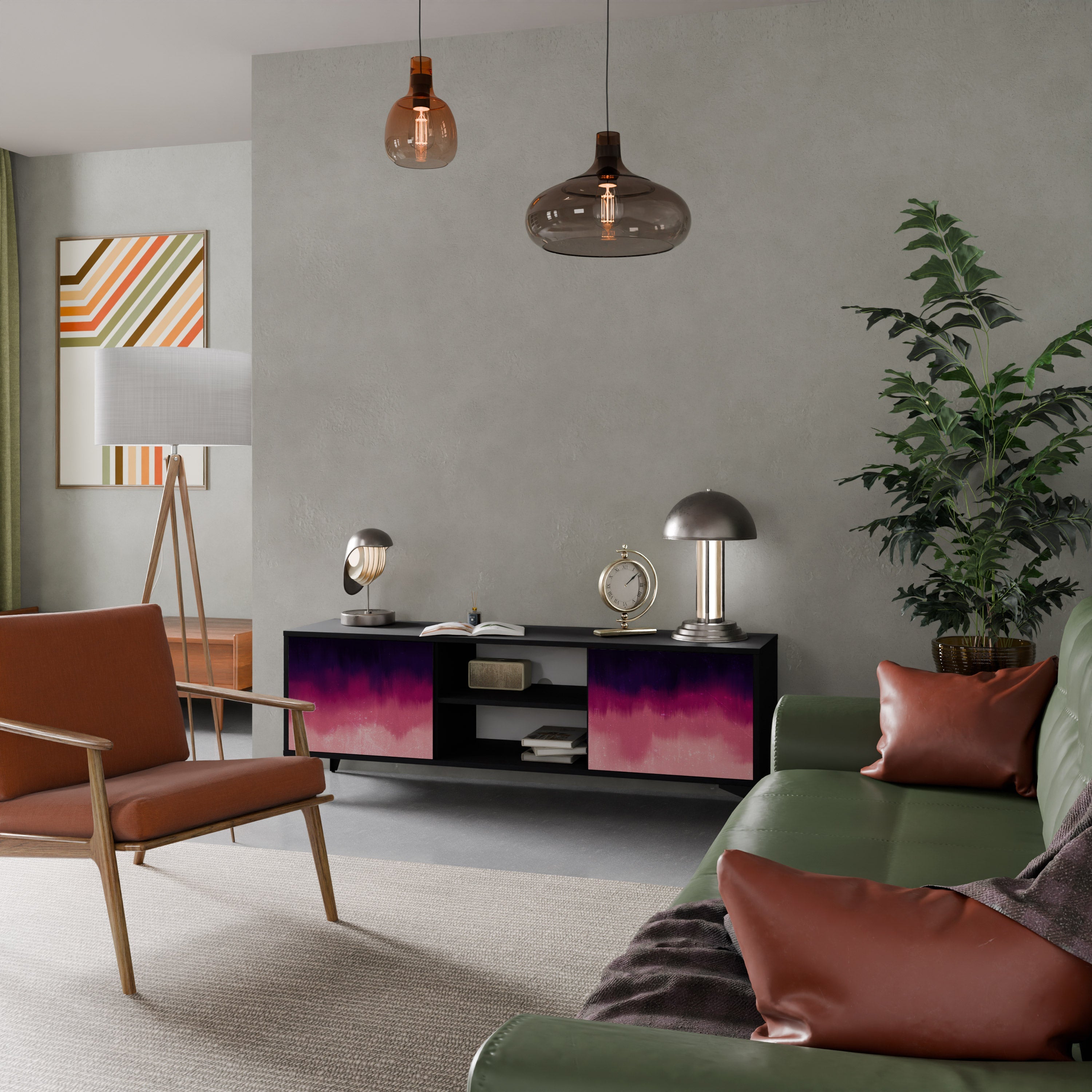 Meuble TV 2 portes AURORA BOREALIS finition noire