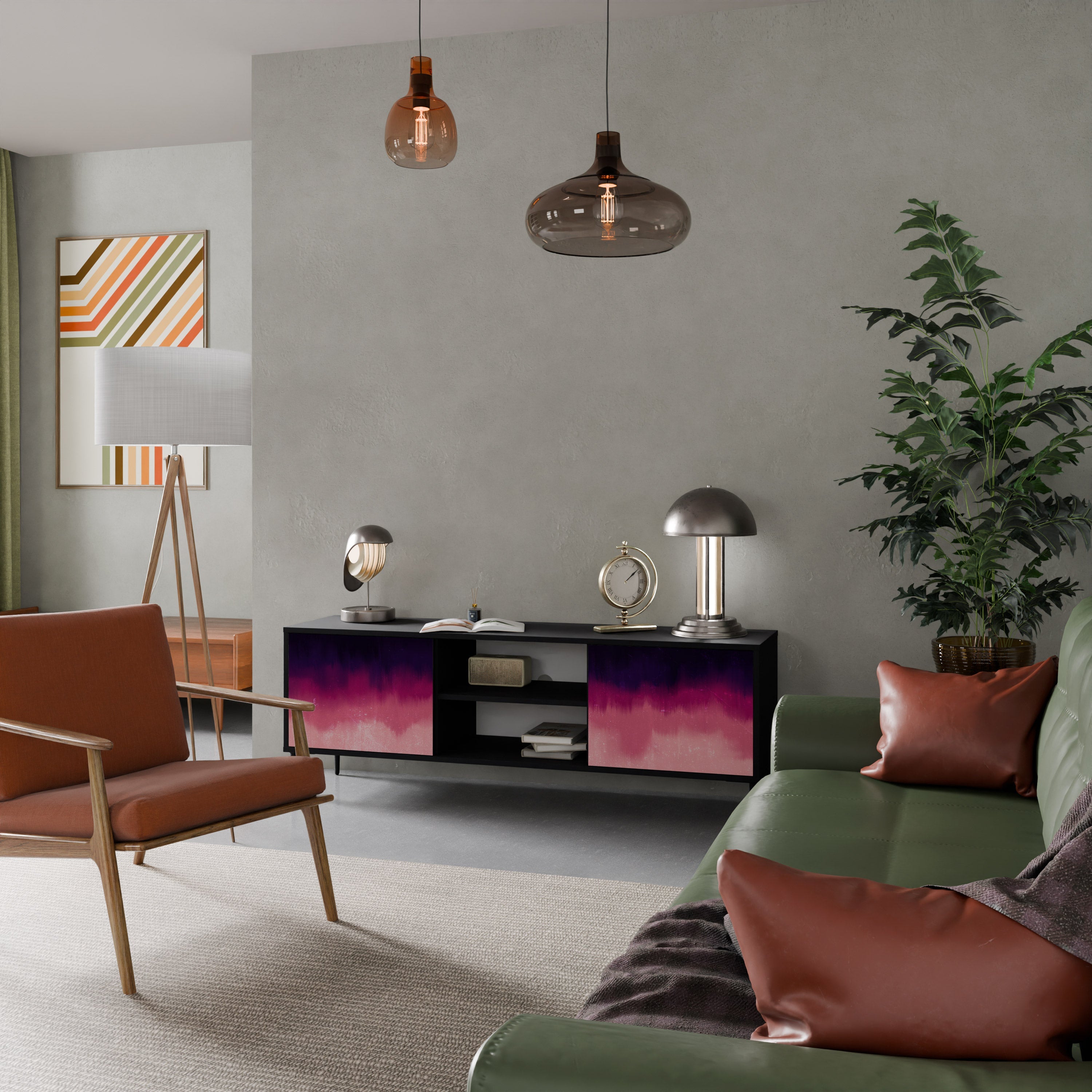 Meuble TV 2 portes AURORA BOREALIS finition noire