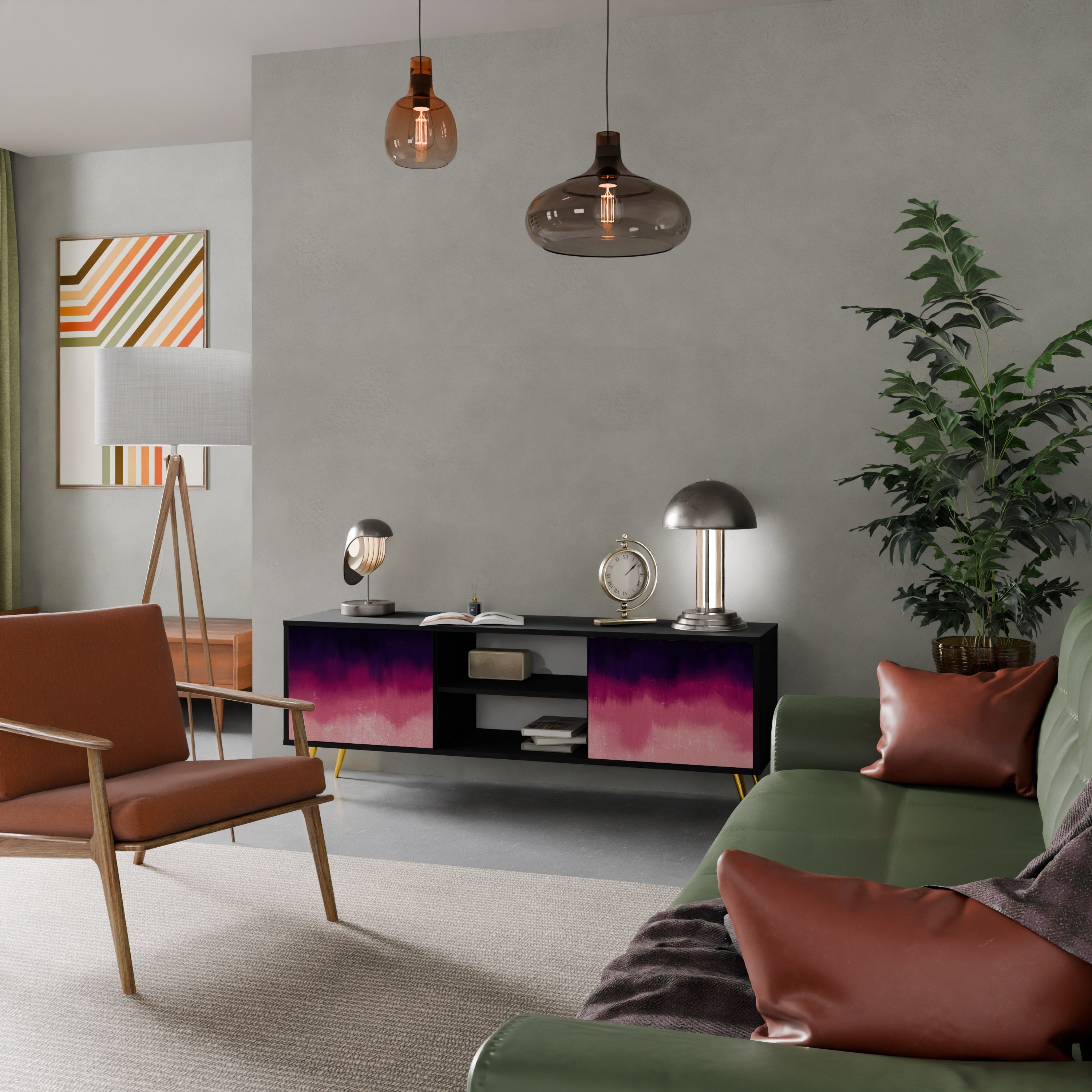 Meuble TV 2 portes AURORA BOREALIS finition noire