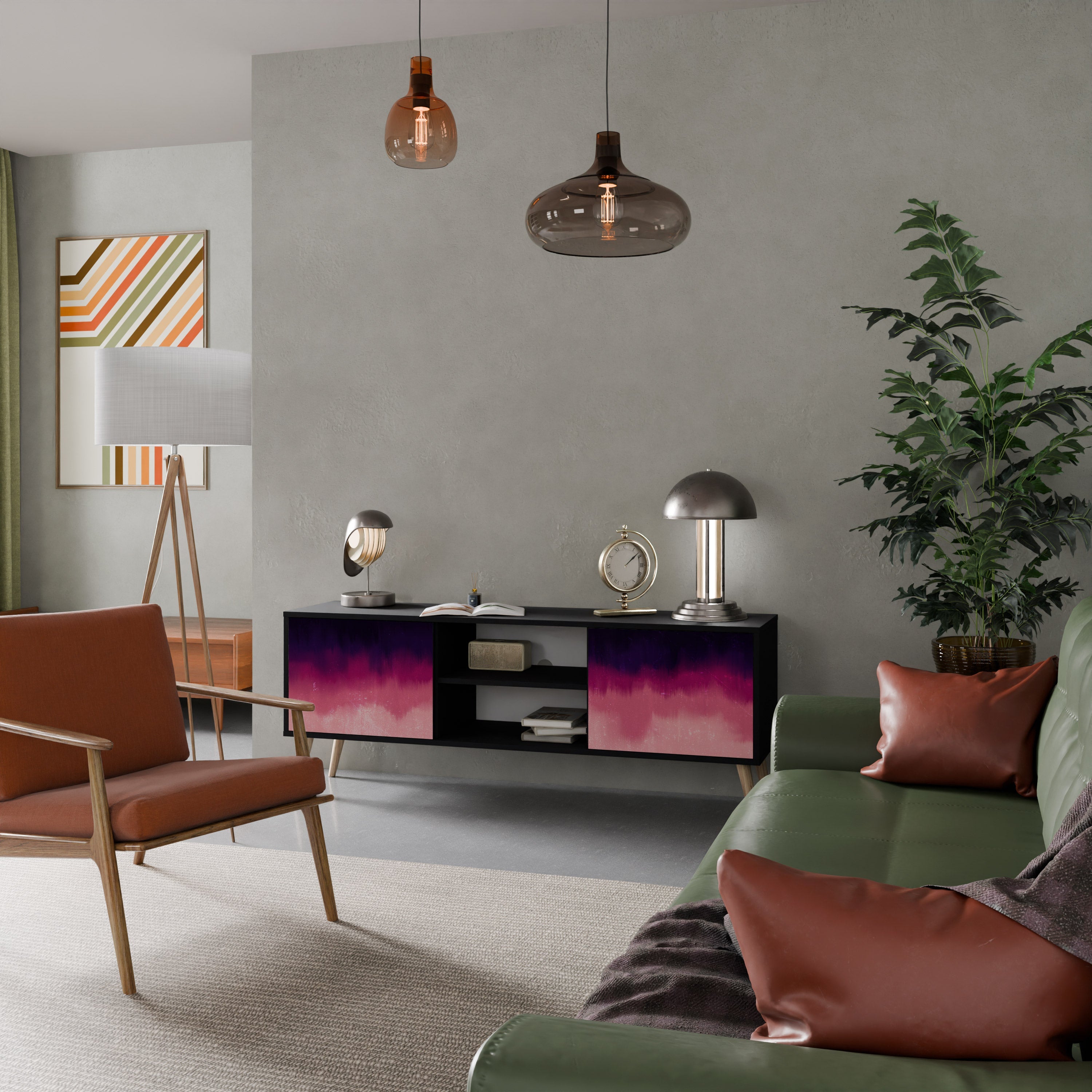 Meuble TV 2 portes AURORA BOREALIS finition noire