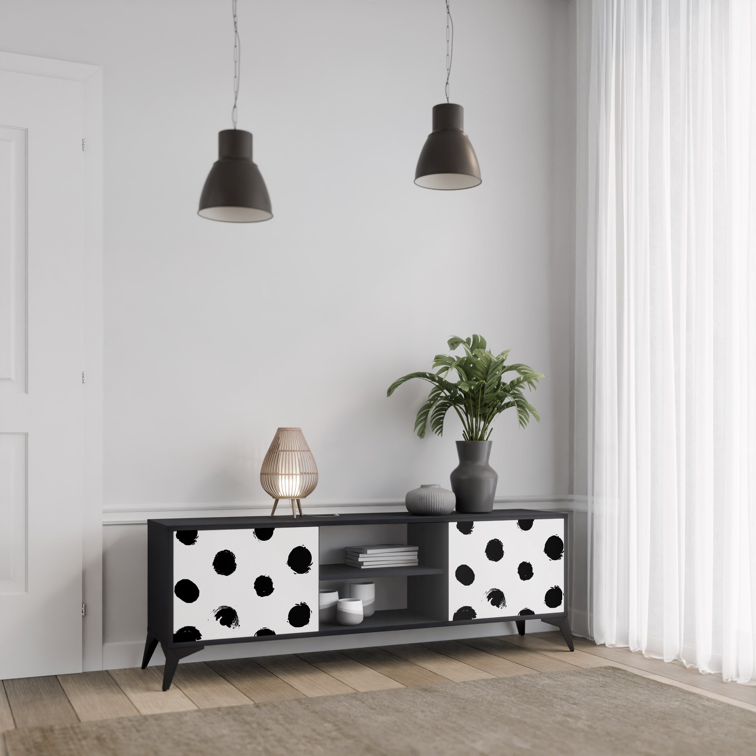 SLIPPING MINUTES 2-Door TV Stand in Black Finish