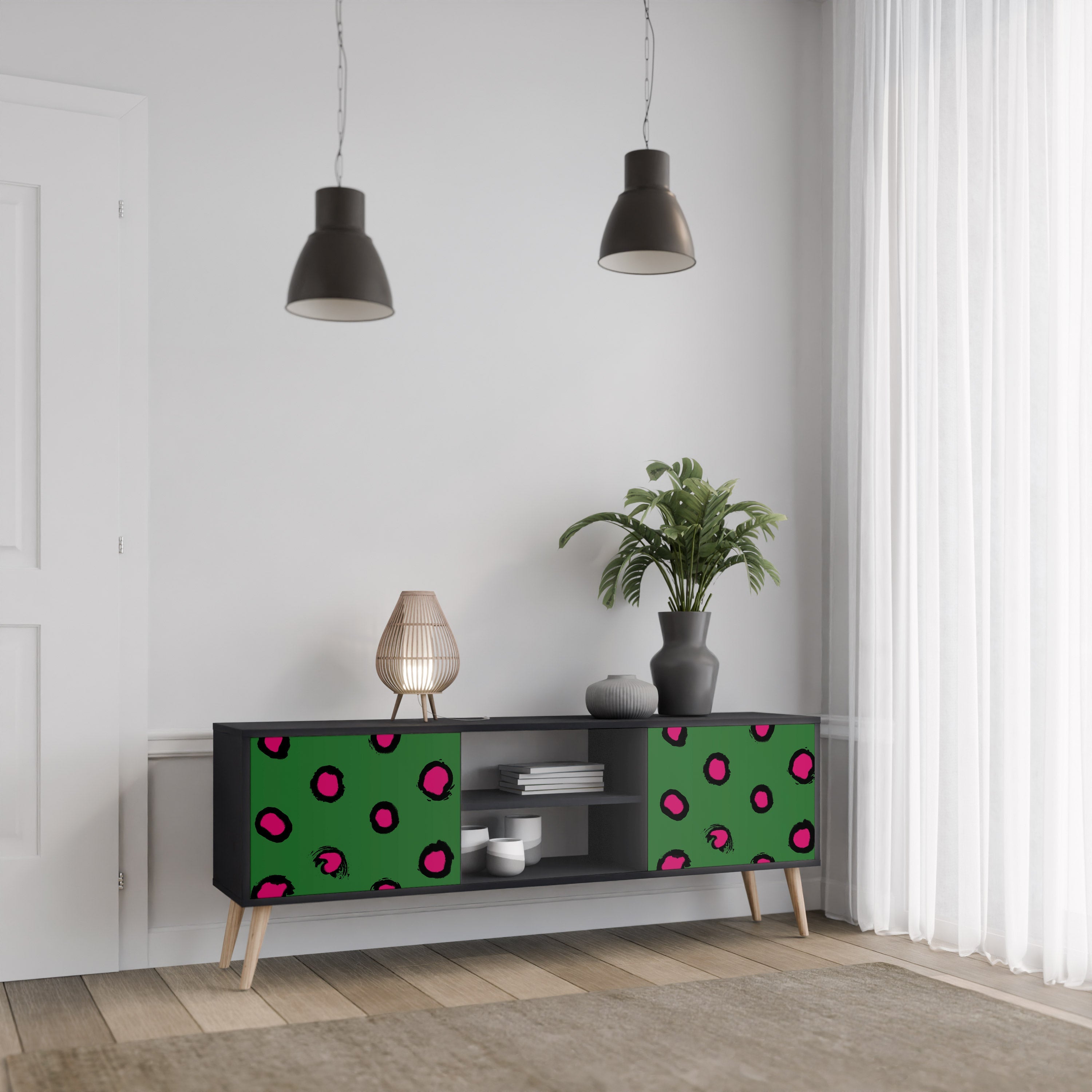 FUNKY SPOTS 2-Door TV Stand in Black Finish