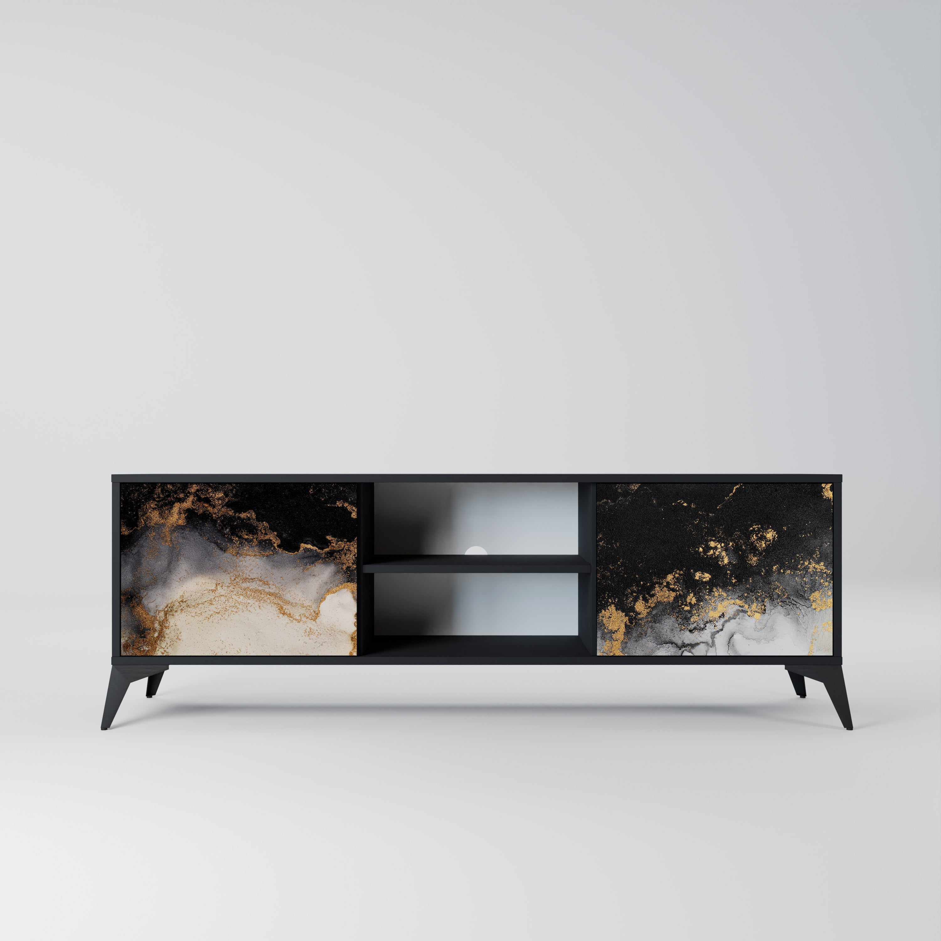 MARBLE OF TOMMORROW 2-Door TV Stand in Black Finish