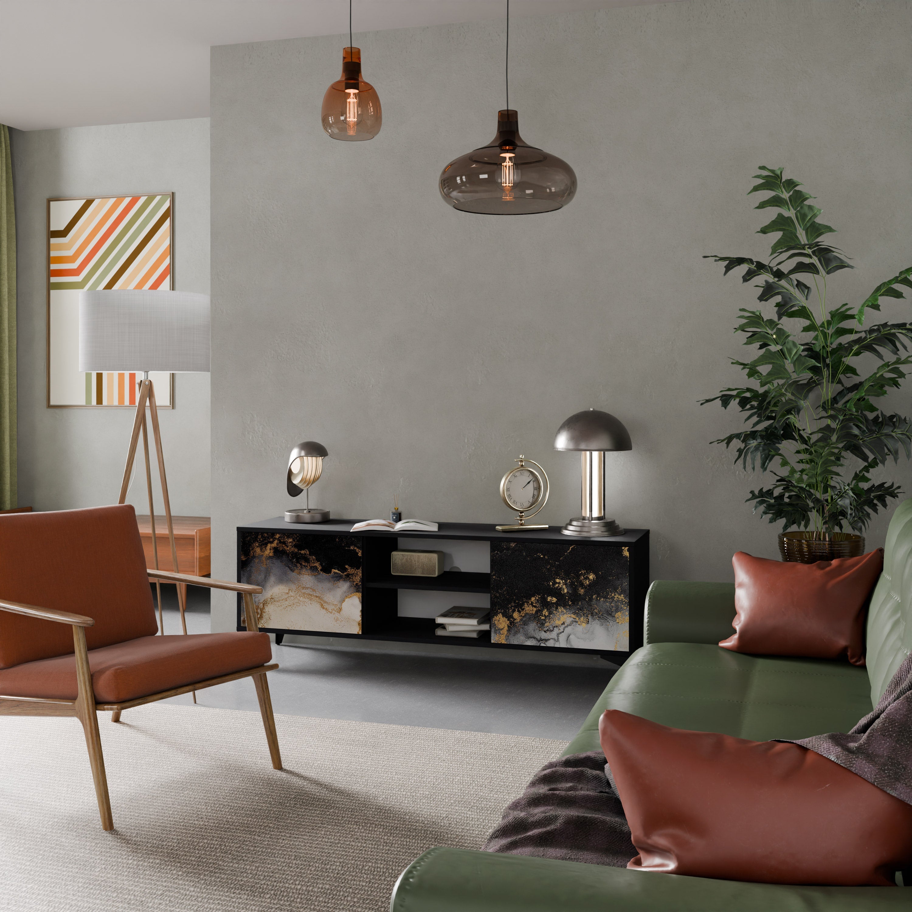 MARBLE OF TOMMORROW 2-Door TV Stand in Black Finish