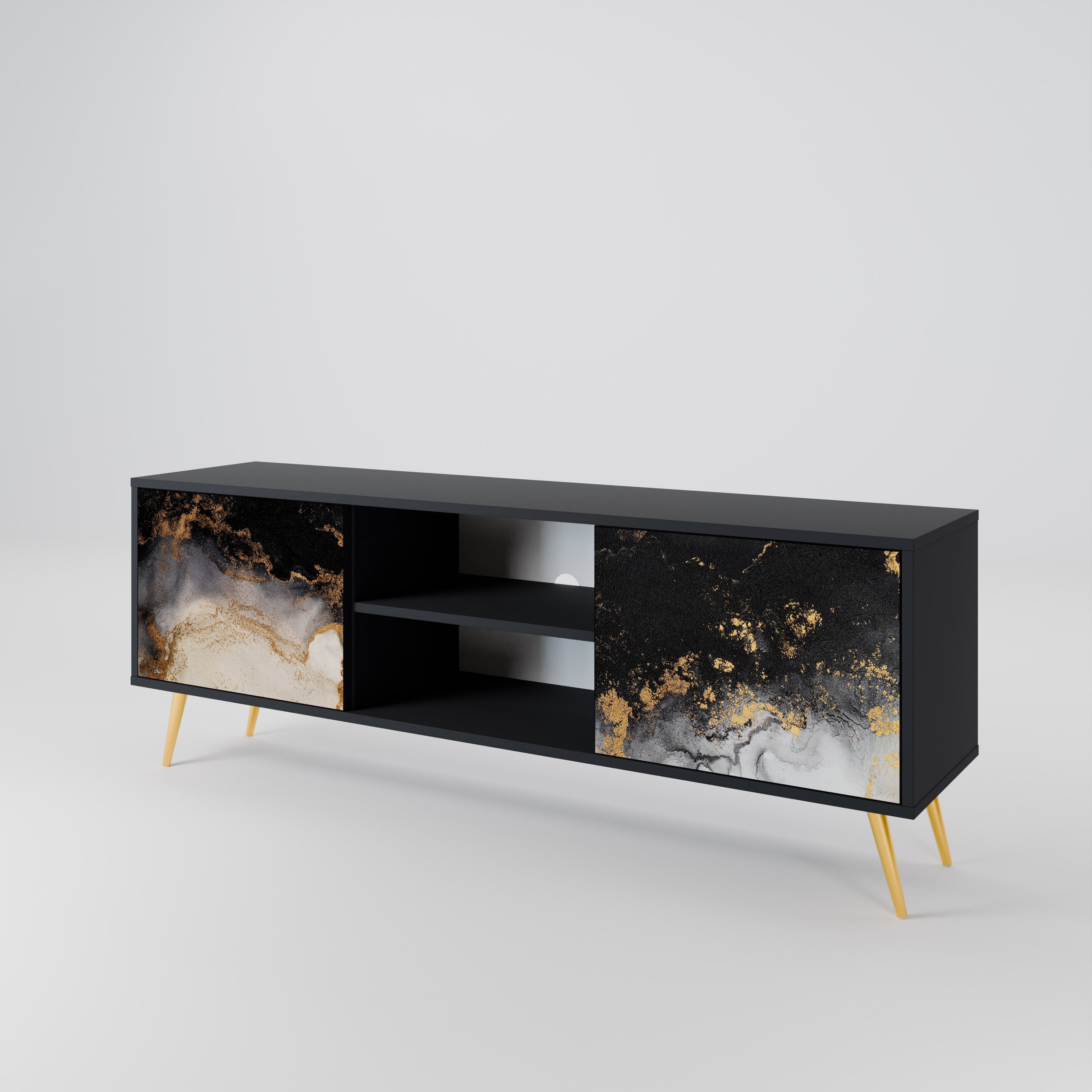 MARBLE OF TOMMORROW 2-Door TV Stand in Black Finish
