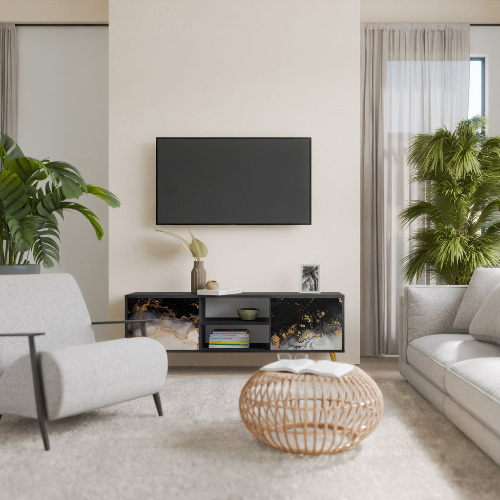 MARBLE OF TOMMORROW 2-Door TV Stand in Black Finish