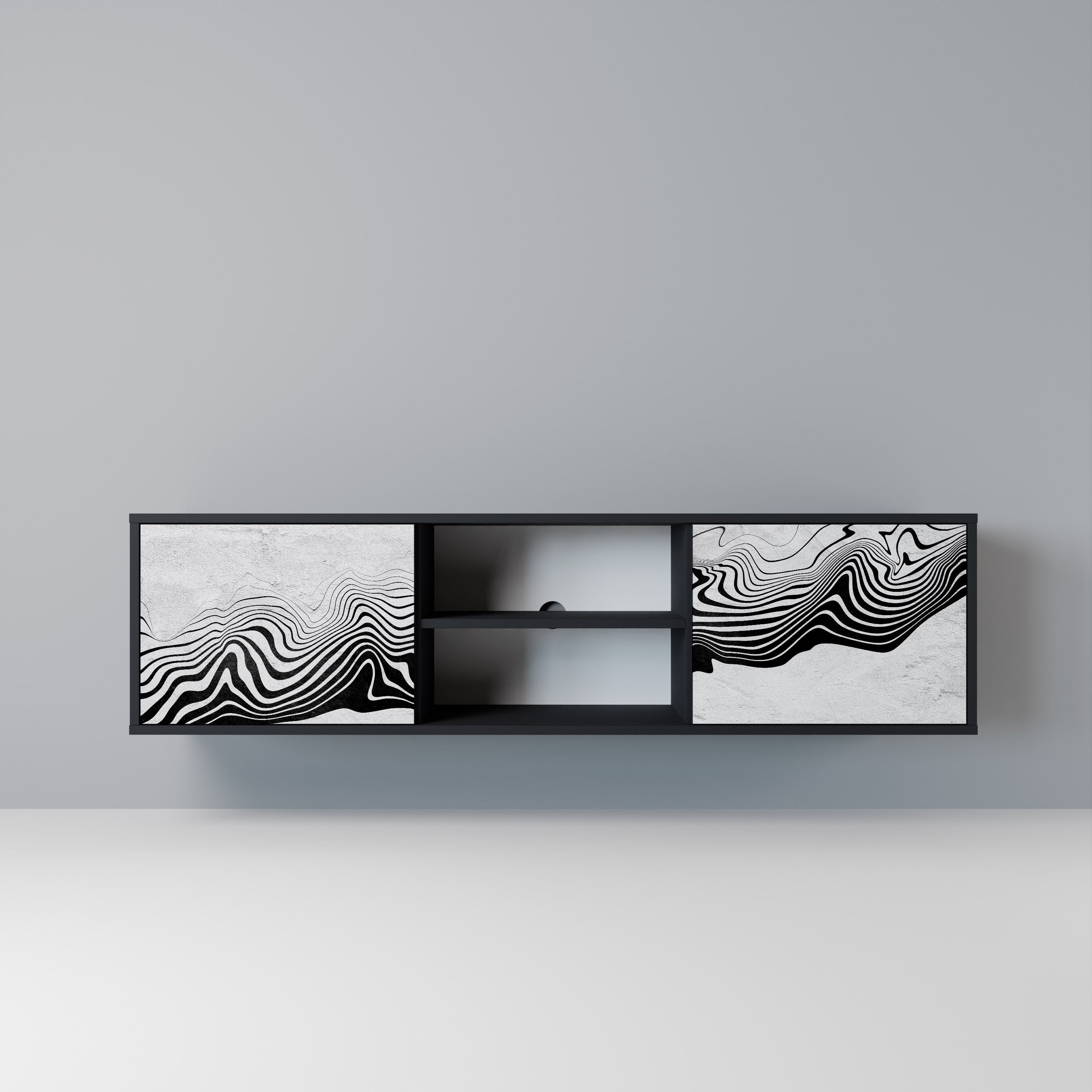 MONOCHROME MIRAGE 2-Door TV Stand in Black Finish