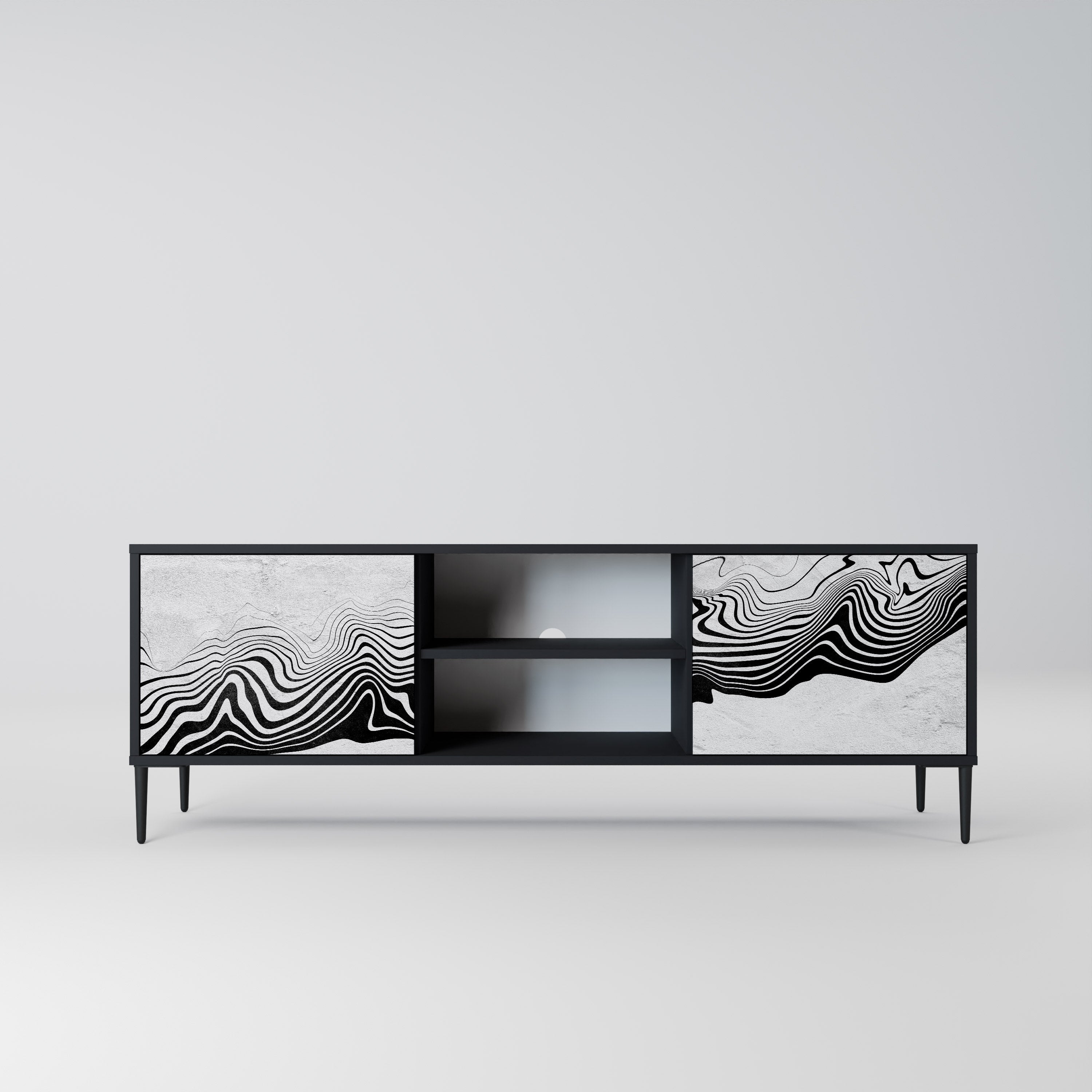MONOCHROME MIRAGE 2-Door TV Stand in Black Finish