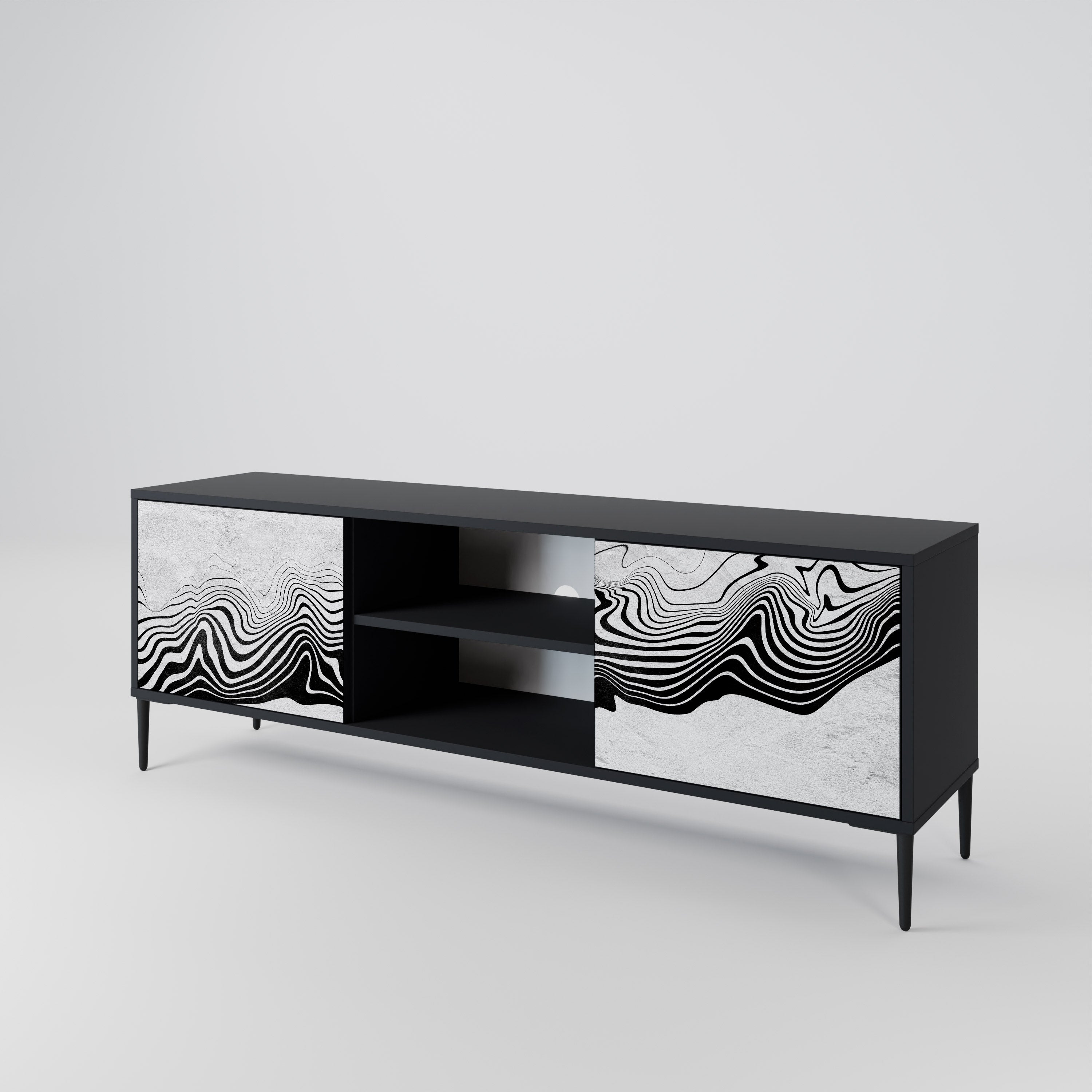 MONOCHROME MIRAGE 2-Door TV Stand in Black Finish