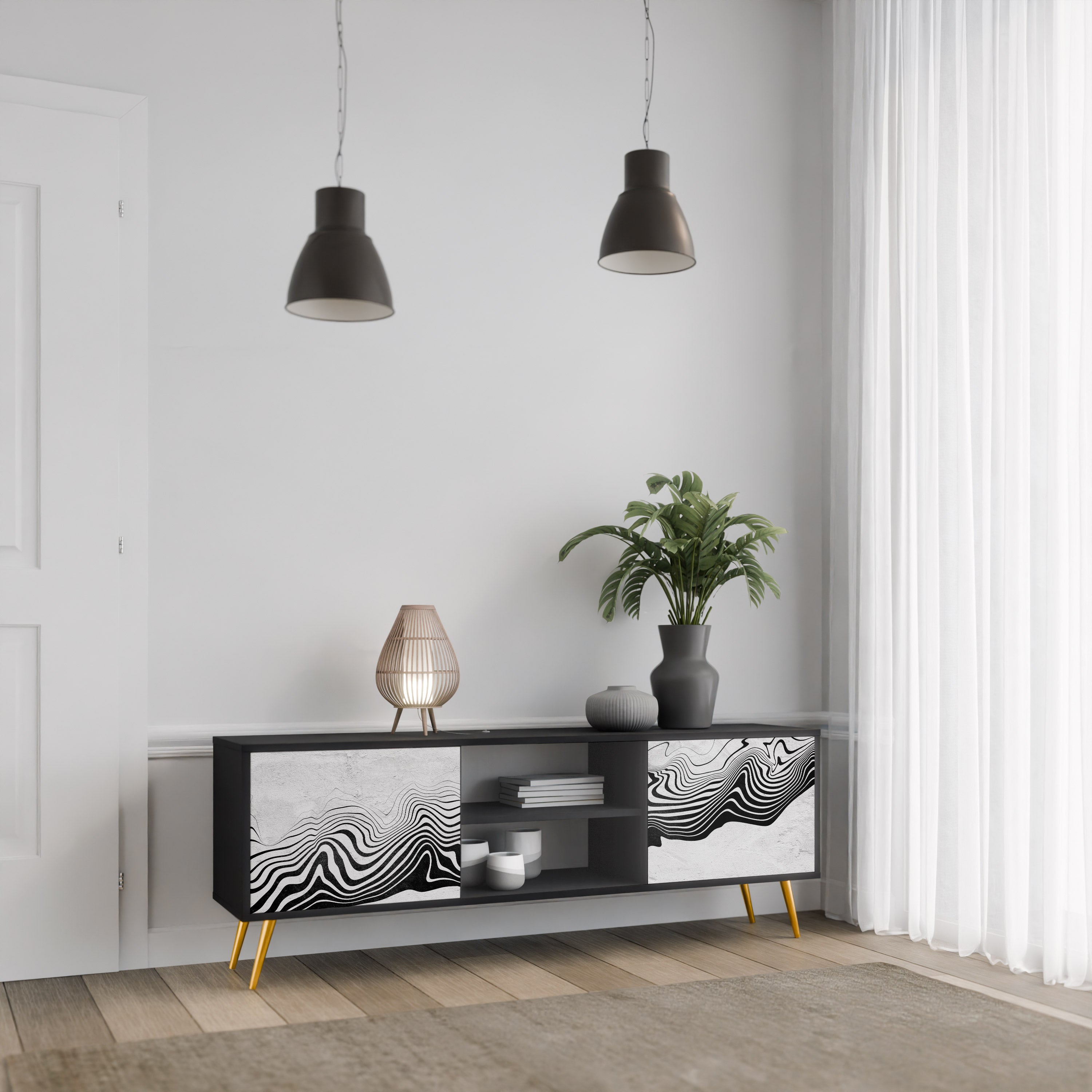 MONOCHROME MIRAGE 2-Door TV Stand in Black Finish
