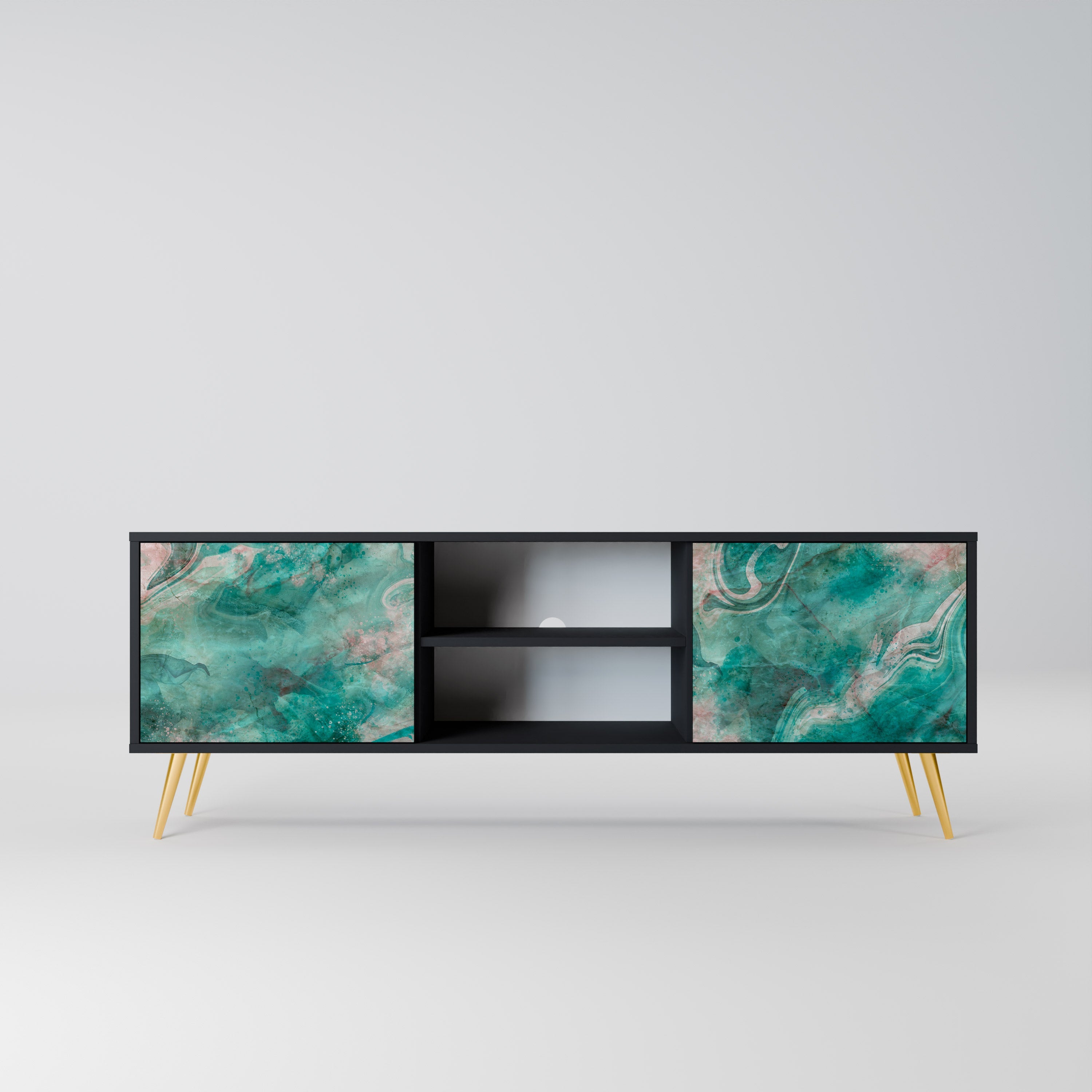 Meuble TV 2 portes ABSTRACT ALCHEMY, finition noire