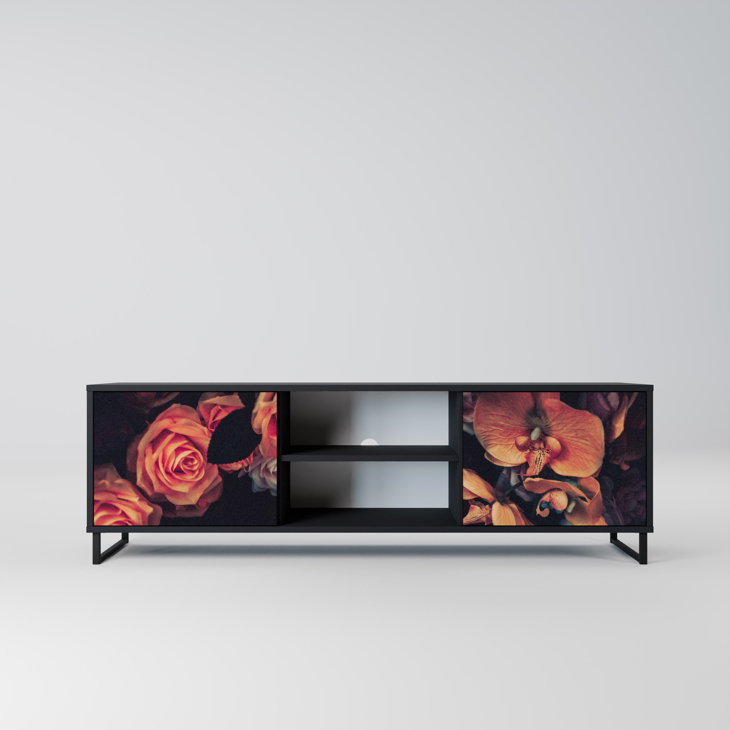 NEVERENDING BLOOM 2-Door TV Stand in Black Finish