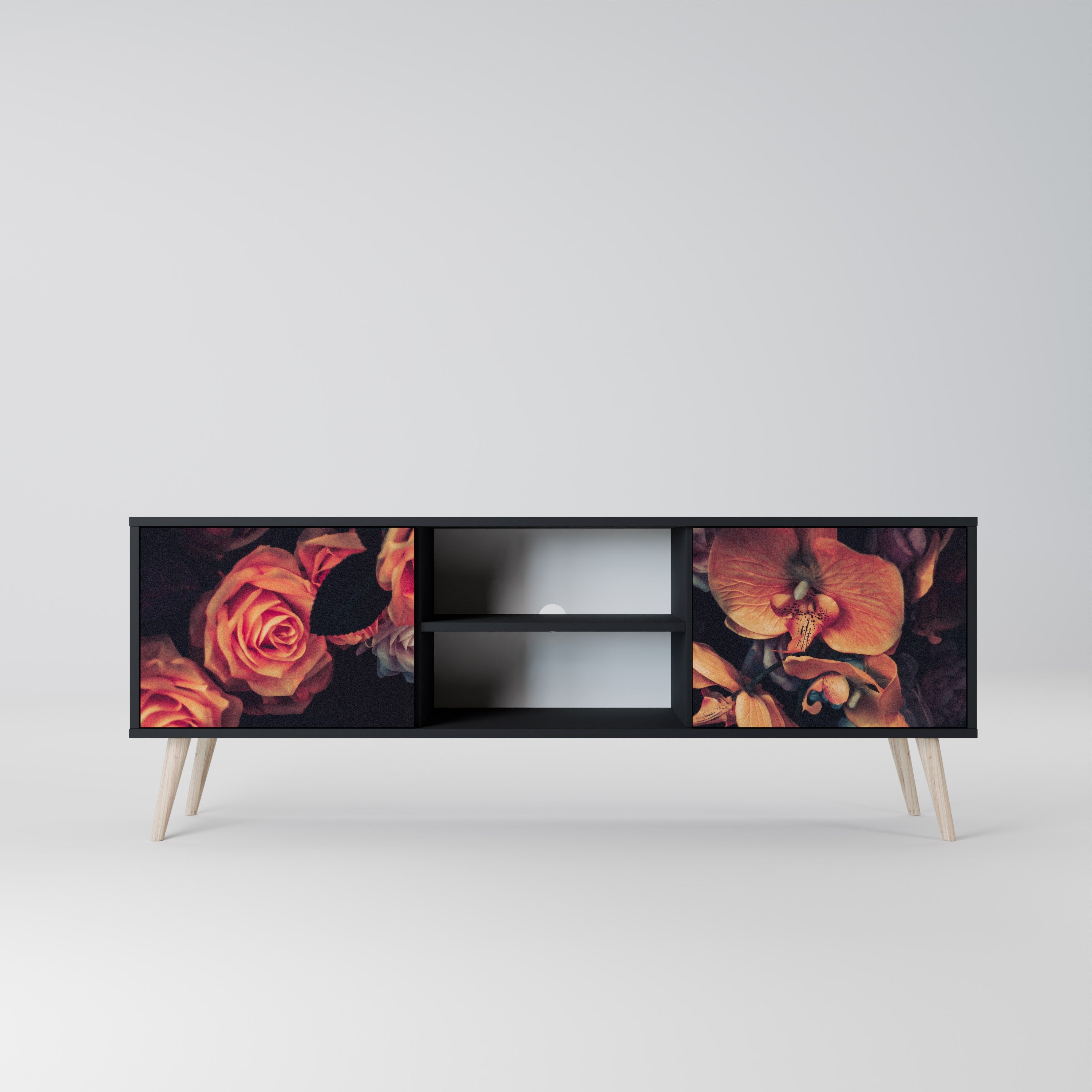 NEVERENDING BLOOM 2-Door TV Stand in Black Finish