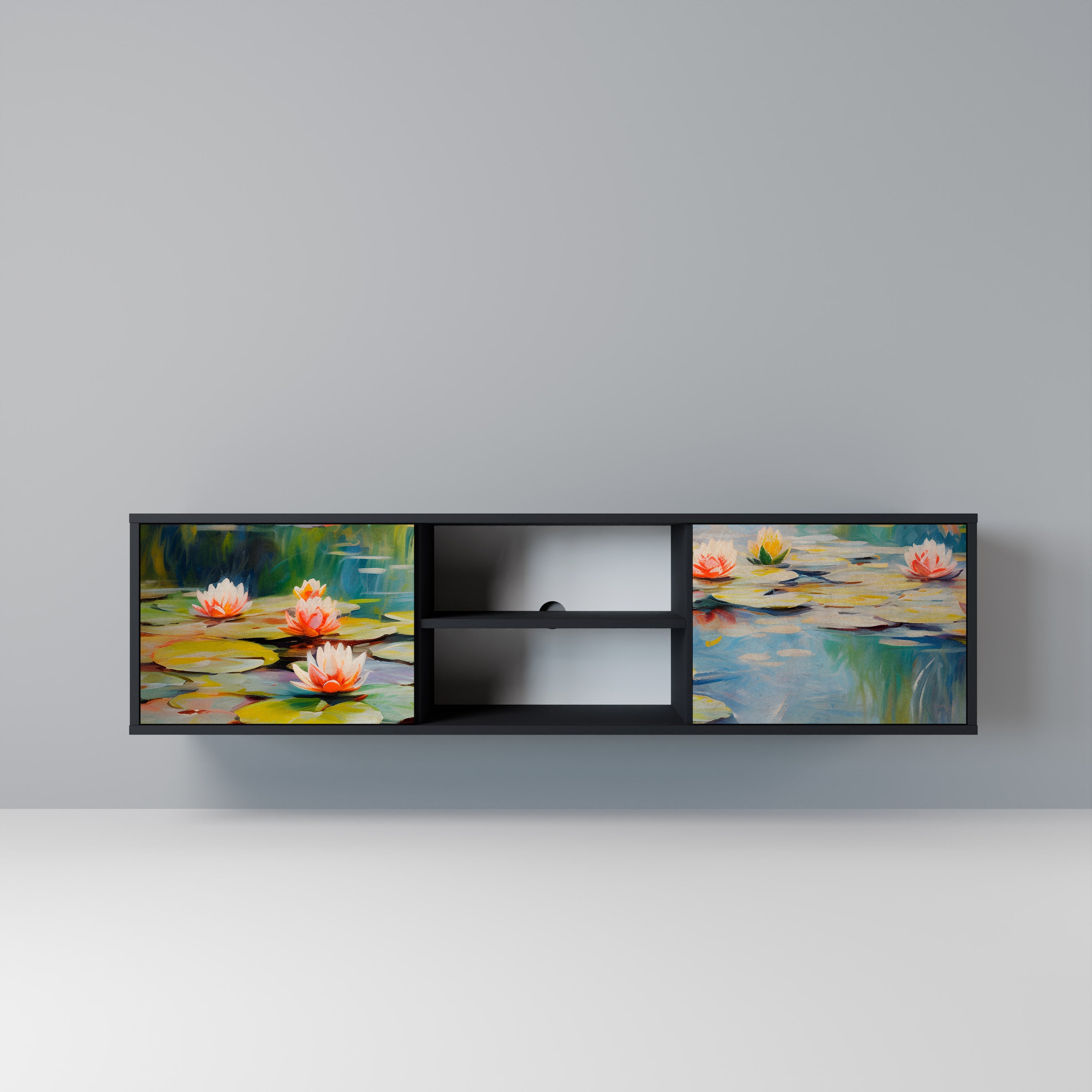 Meuble TV 2 portes BLOOMING WATERS finition noire