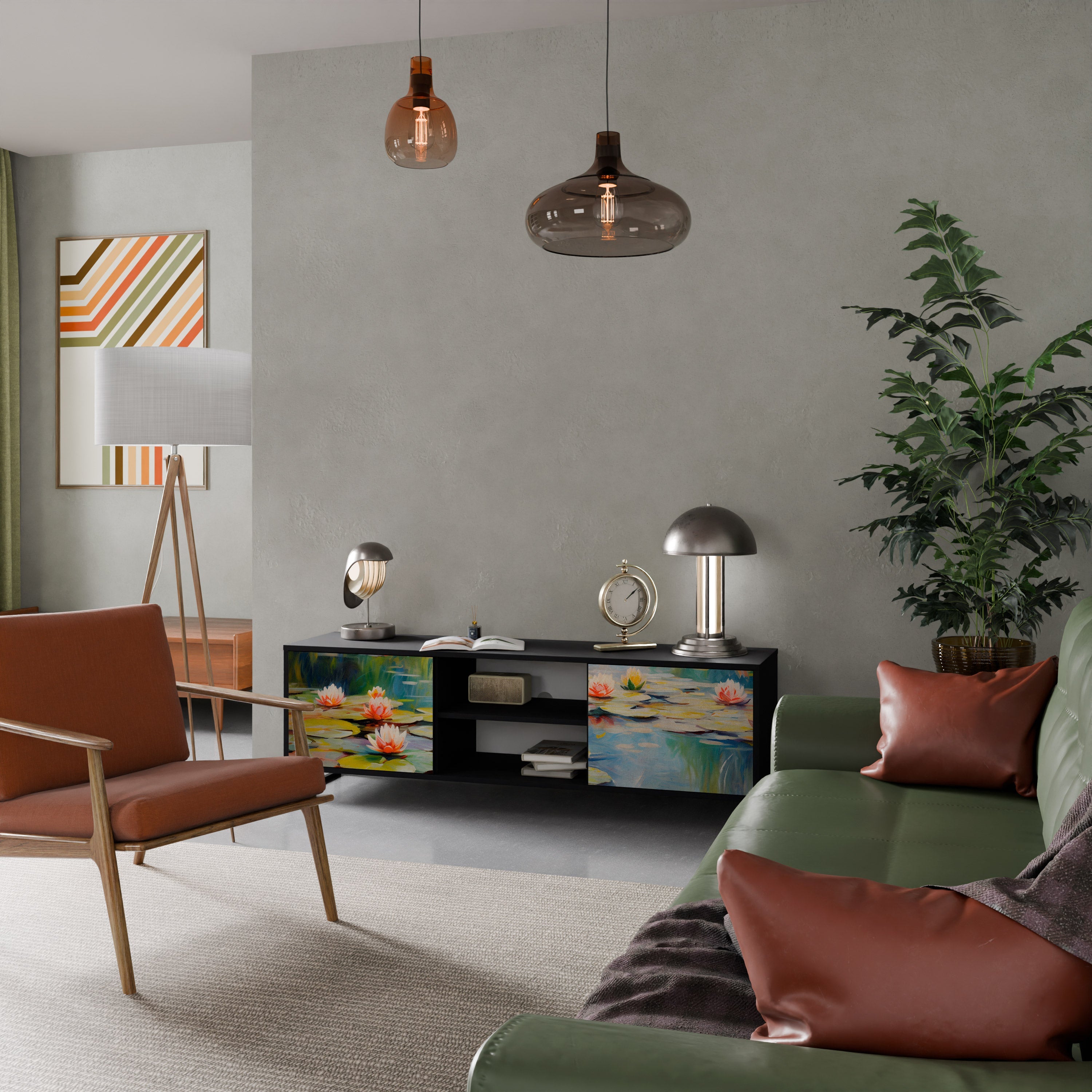 Meuble TV 2 portes BLOOMING WATERS finition noire